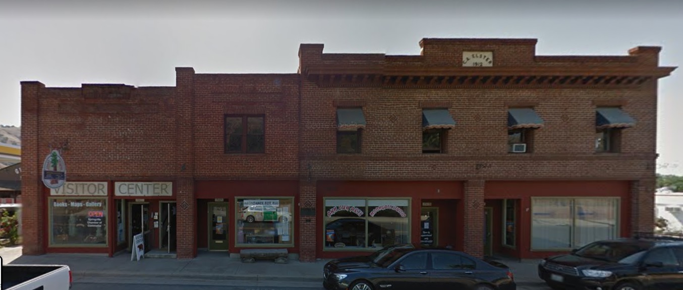 The 1912 Elster Building, a historic brick storefront in Springville, California