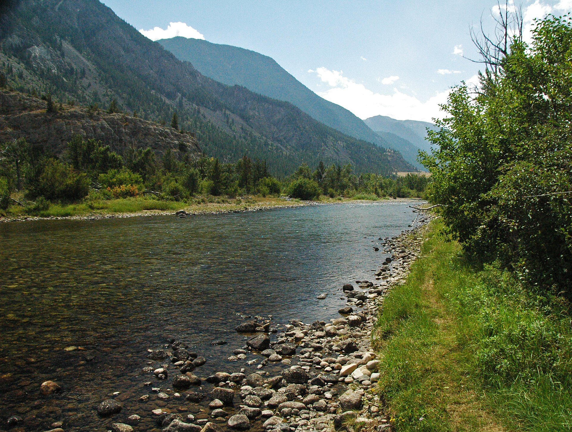 The Stillwater River flowing through a rocky valley southwest of Nye, Montana