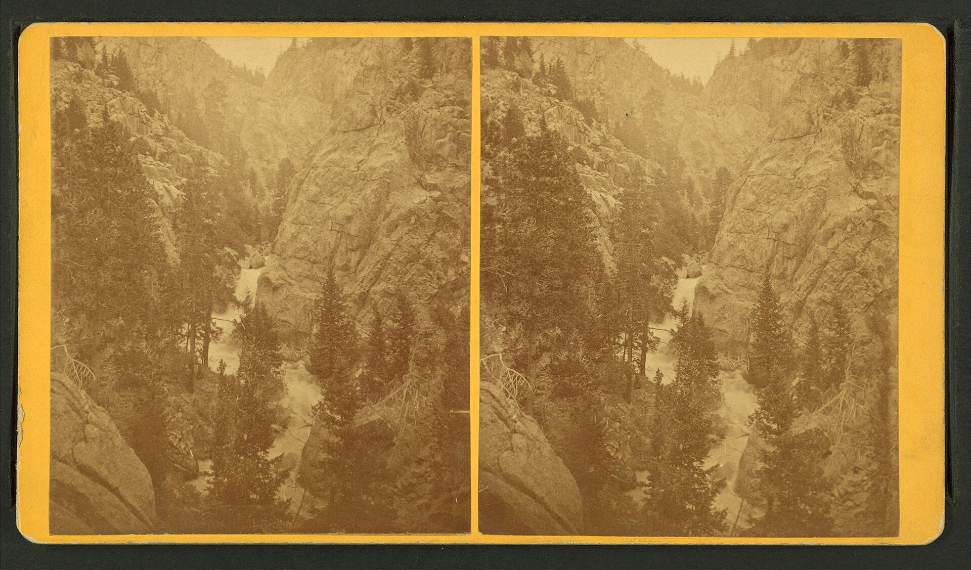 A 19th-century stereoview of the falls in Boulder Canyon.
