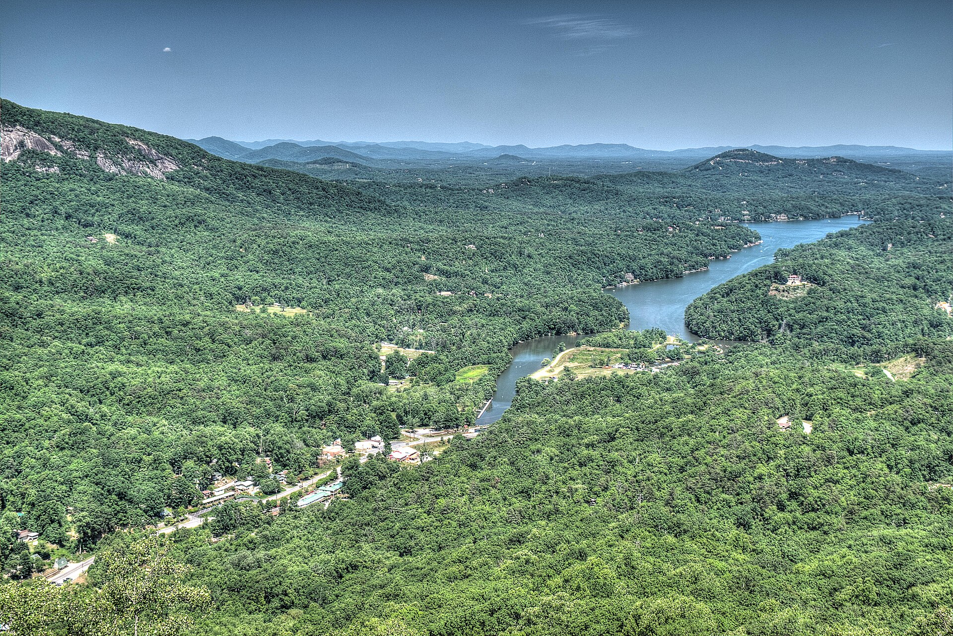Lake Lure, North Carolina, with the Blue Ridge Mountains rising behind it