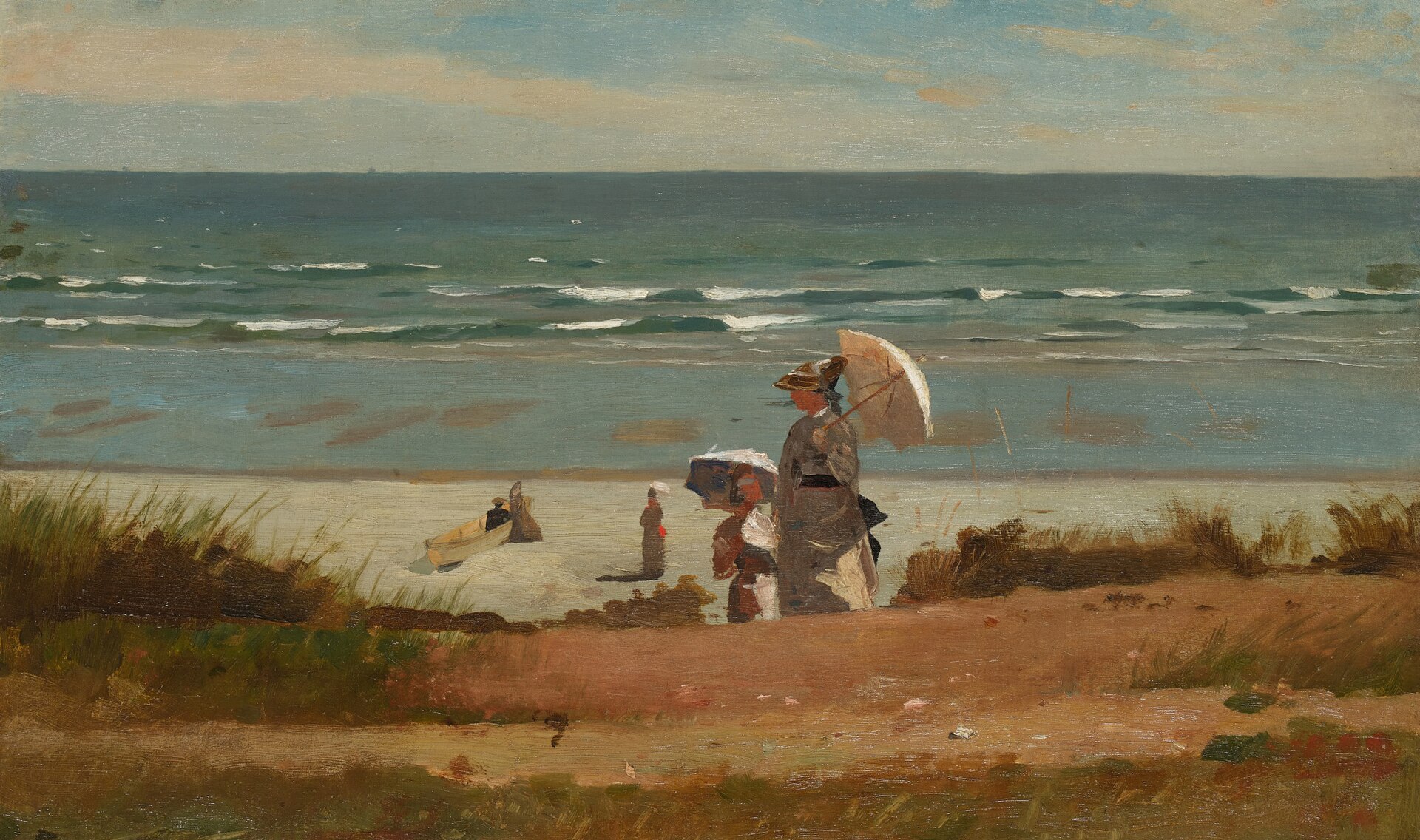 Winslow Homer's 1872 painting showing figures on a beach at Marshfield, Massachusetts.
