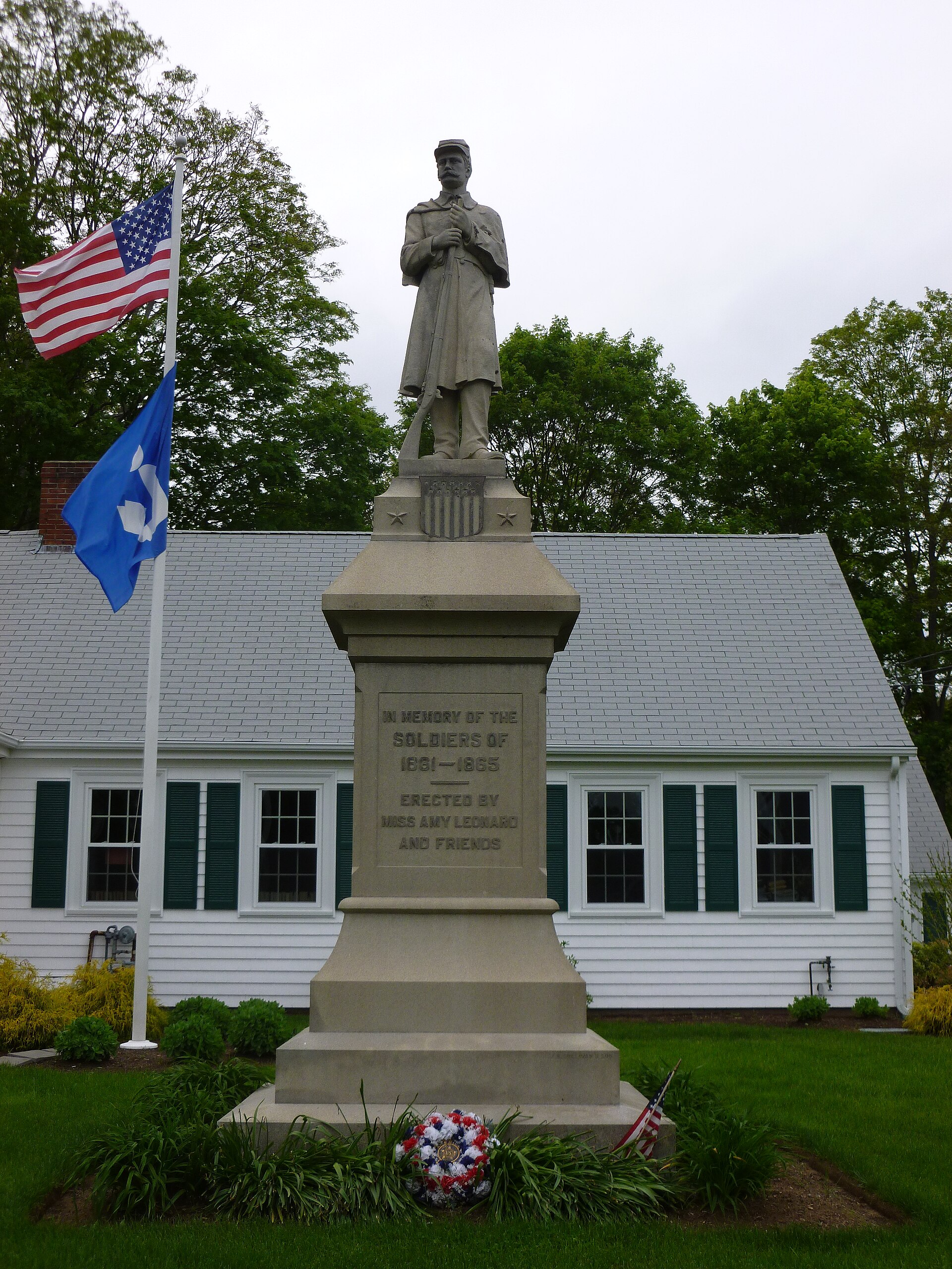 The Civil War memorial at the Raynham Public Library, Massachusetts