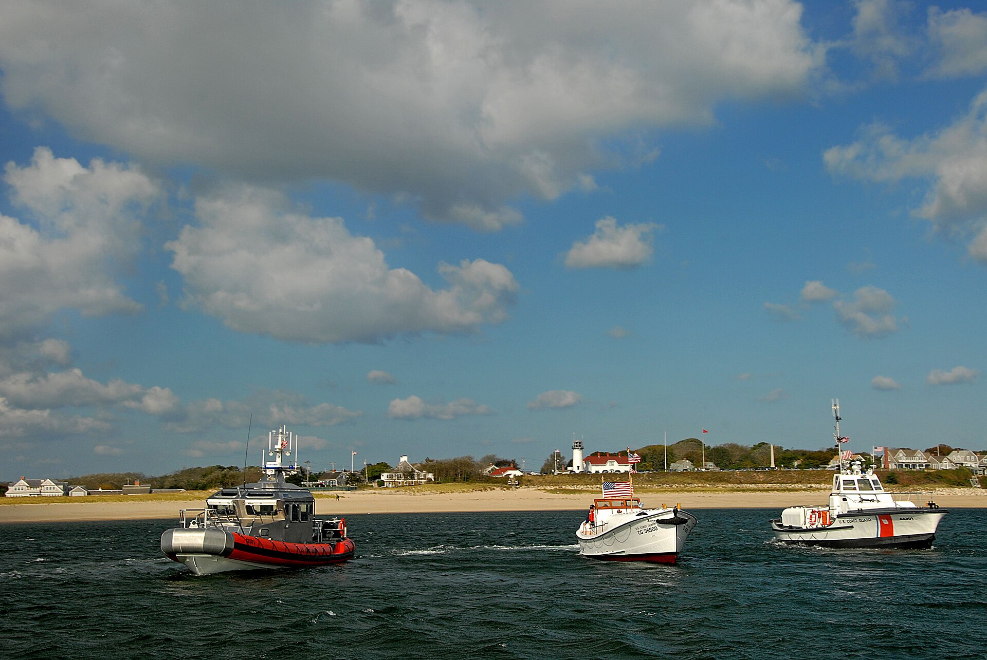 CHATHAM, Mass. - (Left to right) A Coast Guard 42-foot motor lifeboat, 36-foot motor lifeboat and 44-foot motor lifeboat gather in front of Coast Guard Station Chatham Friday, Oct. 3, 2008, for...