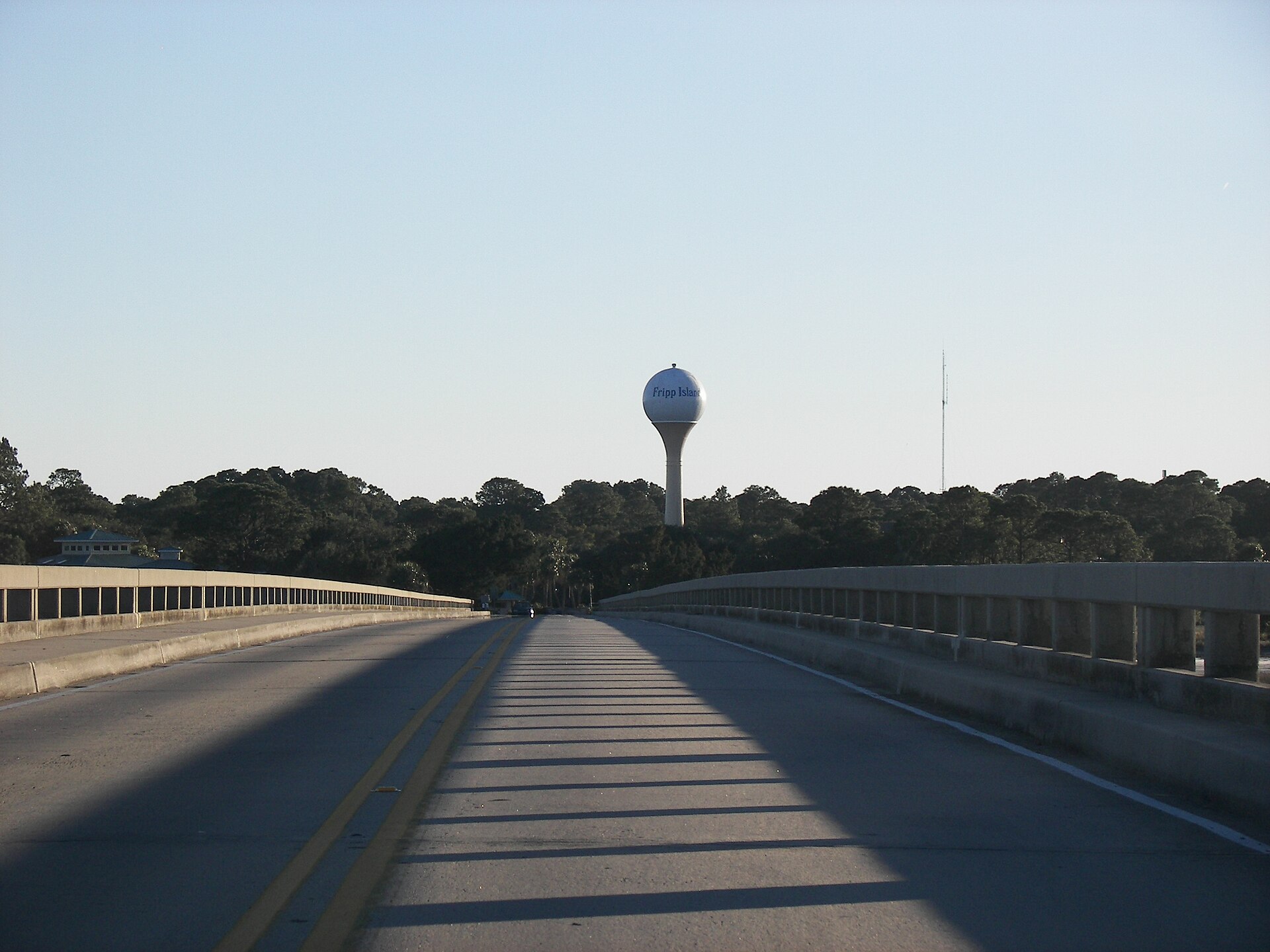 The bridge onto Fripp Island with the Fripp Island water tower beyond