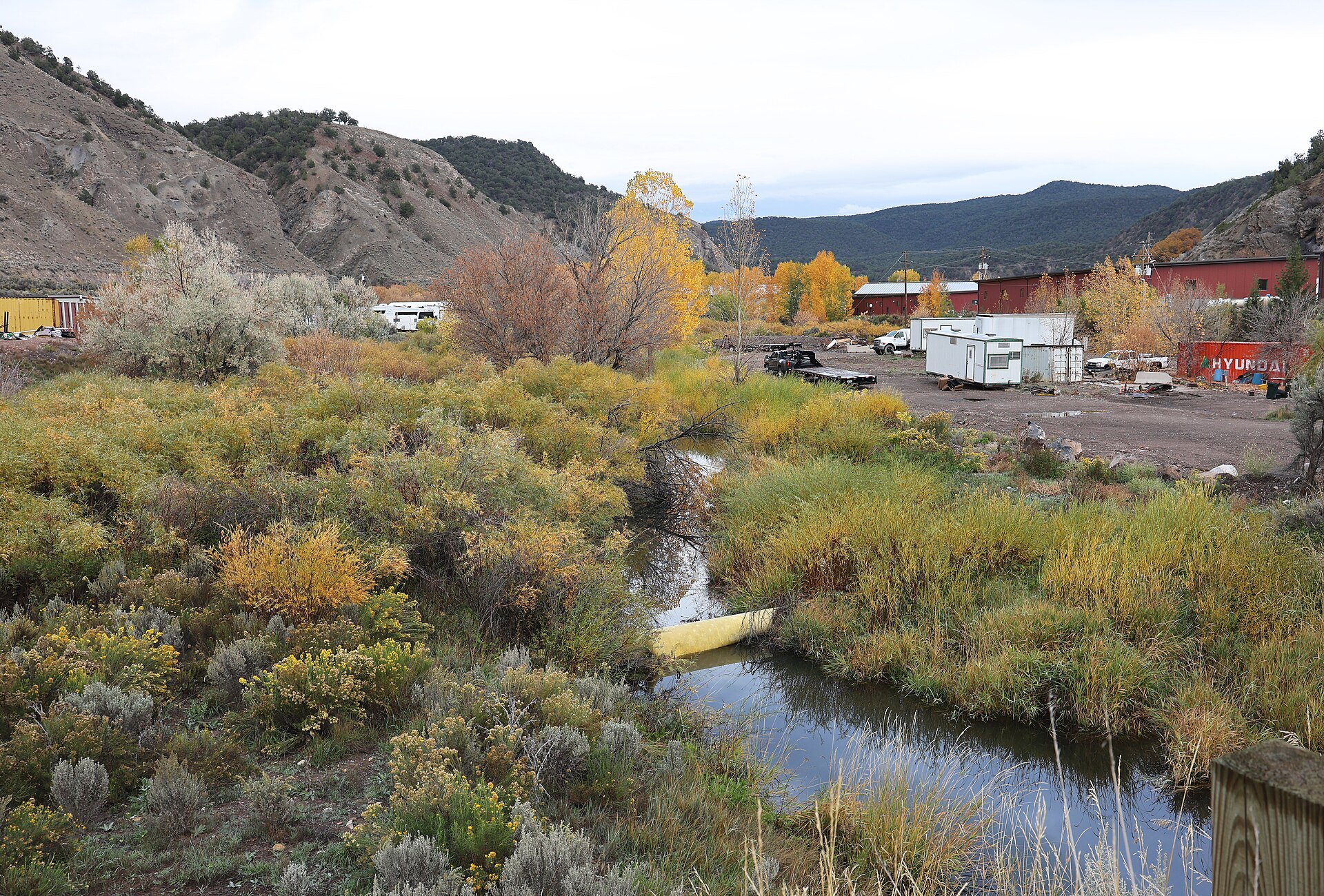 A view of Cattle Creek as it meanders through Cattle Creek, Colorado in Garfield County.