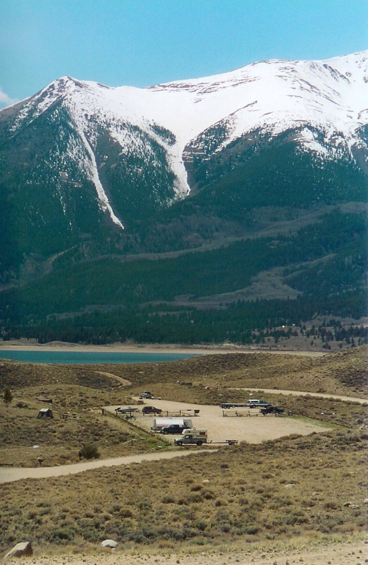 A mountain peak looming over Twin Lakes, Colorado (NARA historic photo)