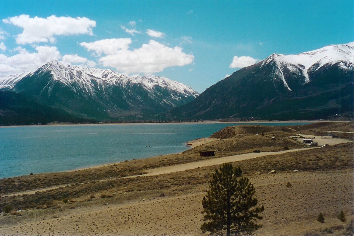 Mountains rising behind Twin Lakes, Colorado (NARA historic photo)