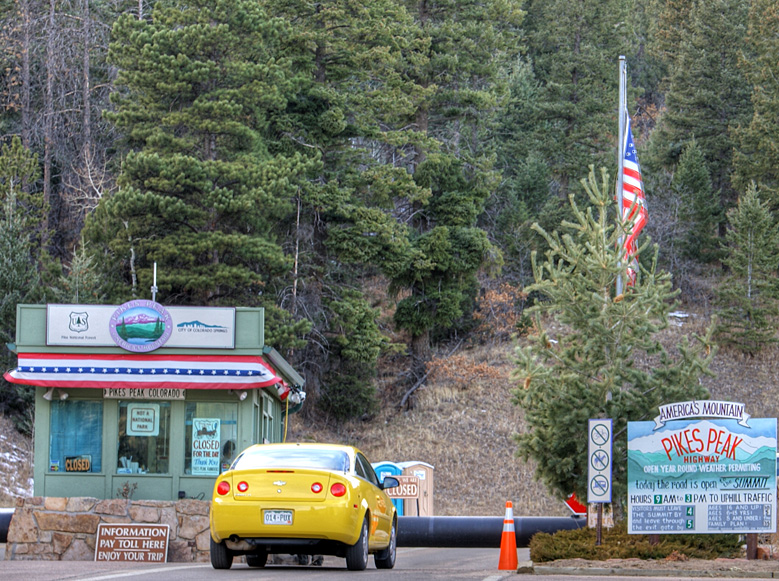 The entrance to Pikes Peak Highway at Cascade Colorado.