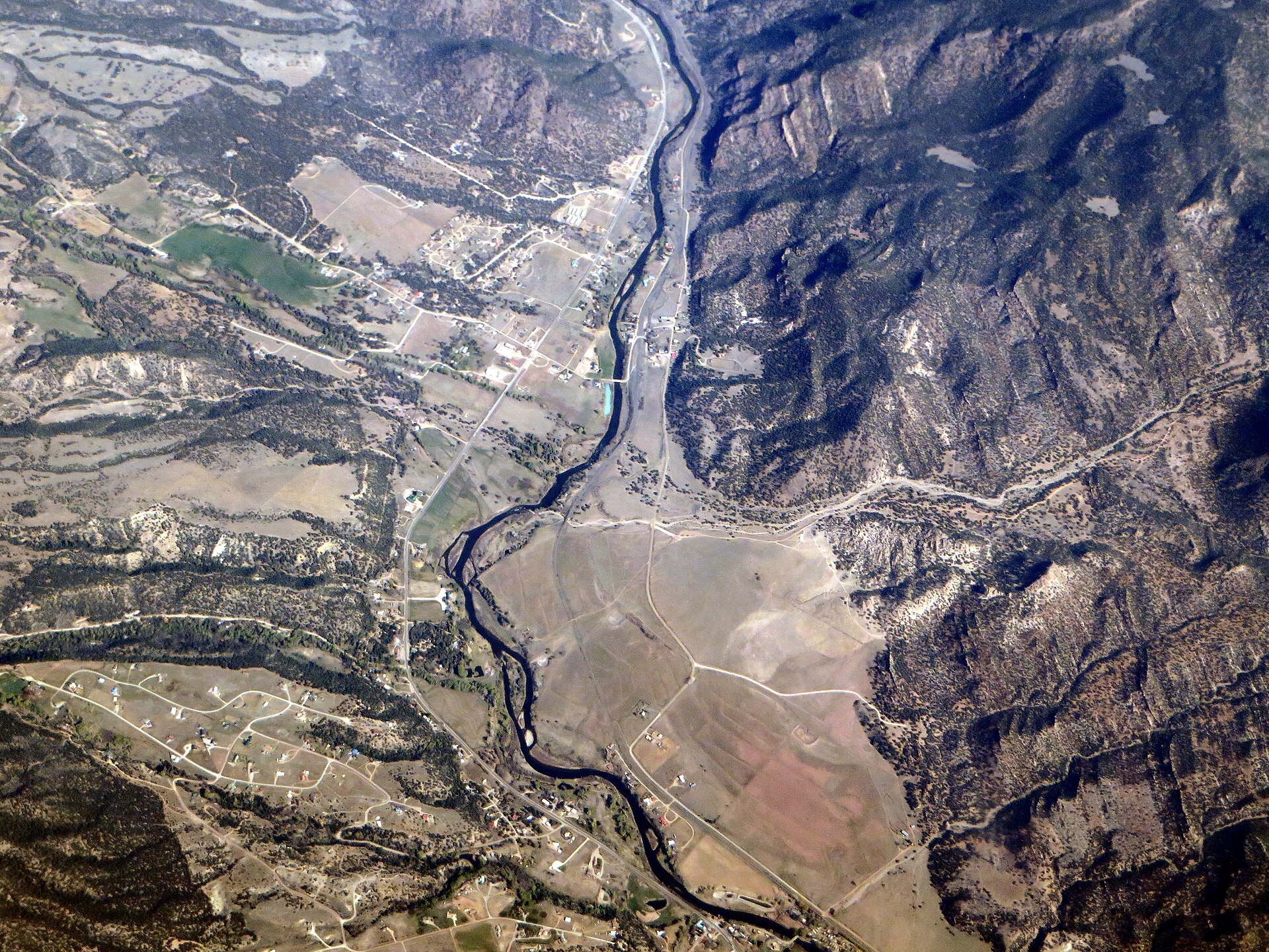 An aerial view of the Arkansas River valley near Salida, Colorado.