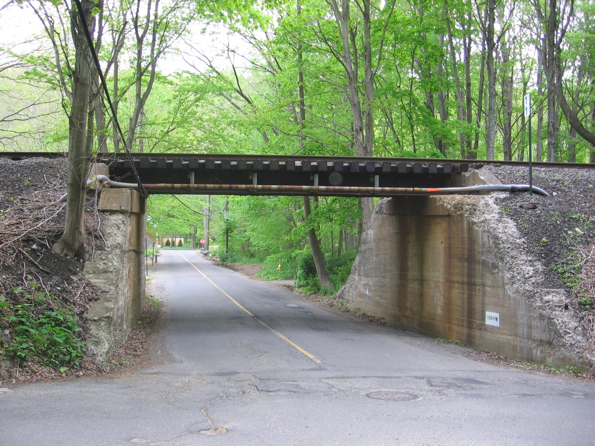 The Danbury Branch rail line crossing Old Mill Road in Wilton, Connecticut