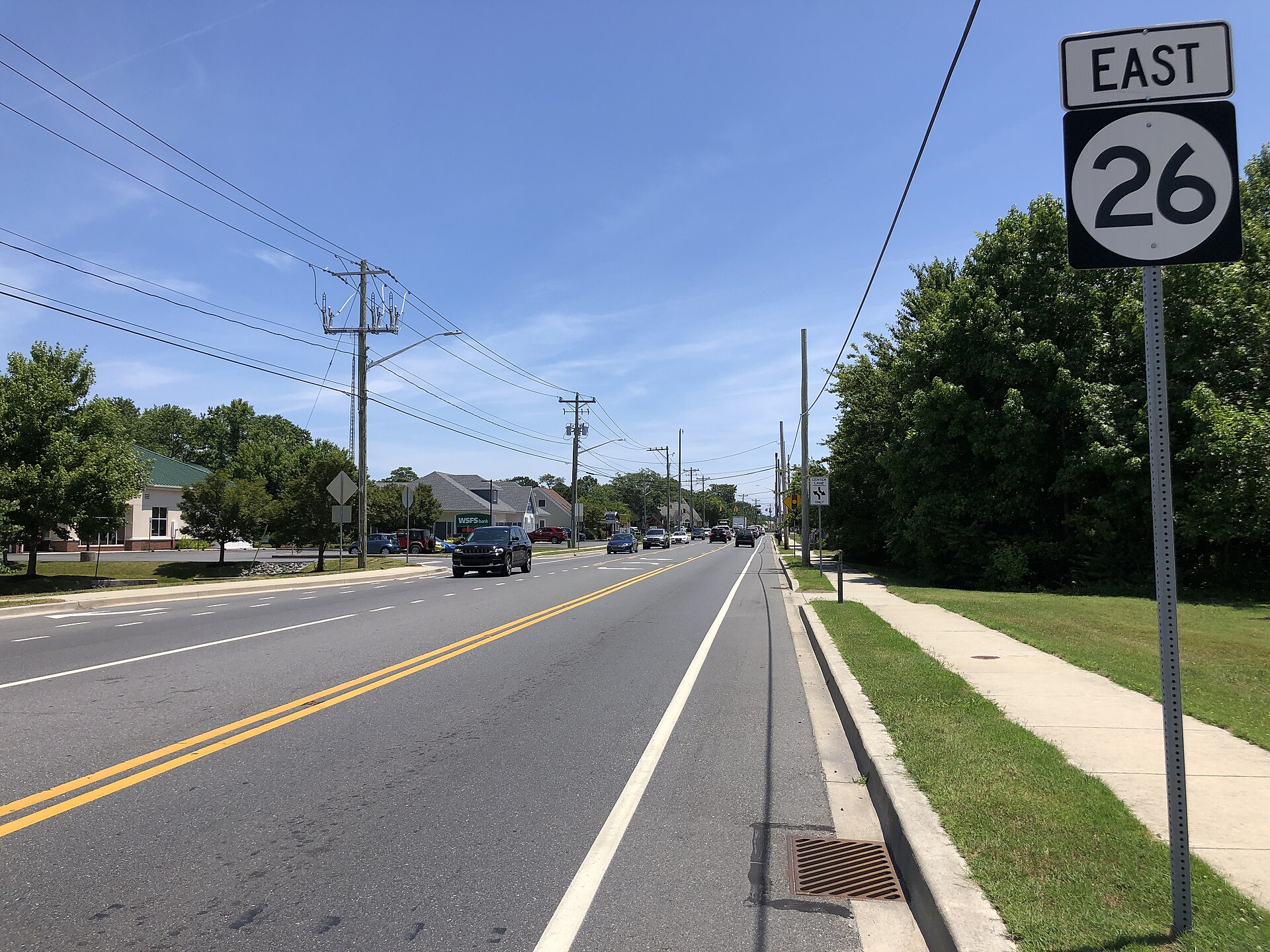 Delaware Route 26 (Atlantic Avenue) at Woodland Avenue in Ocean View, Delaware