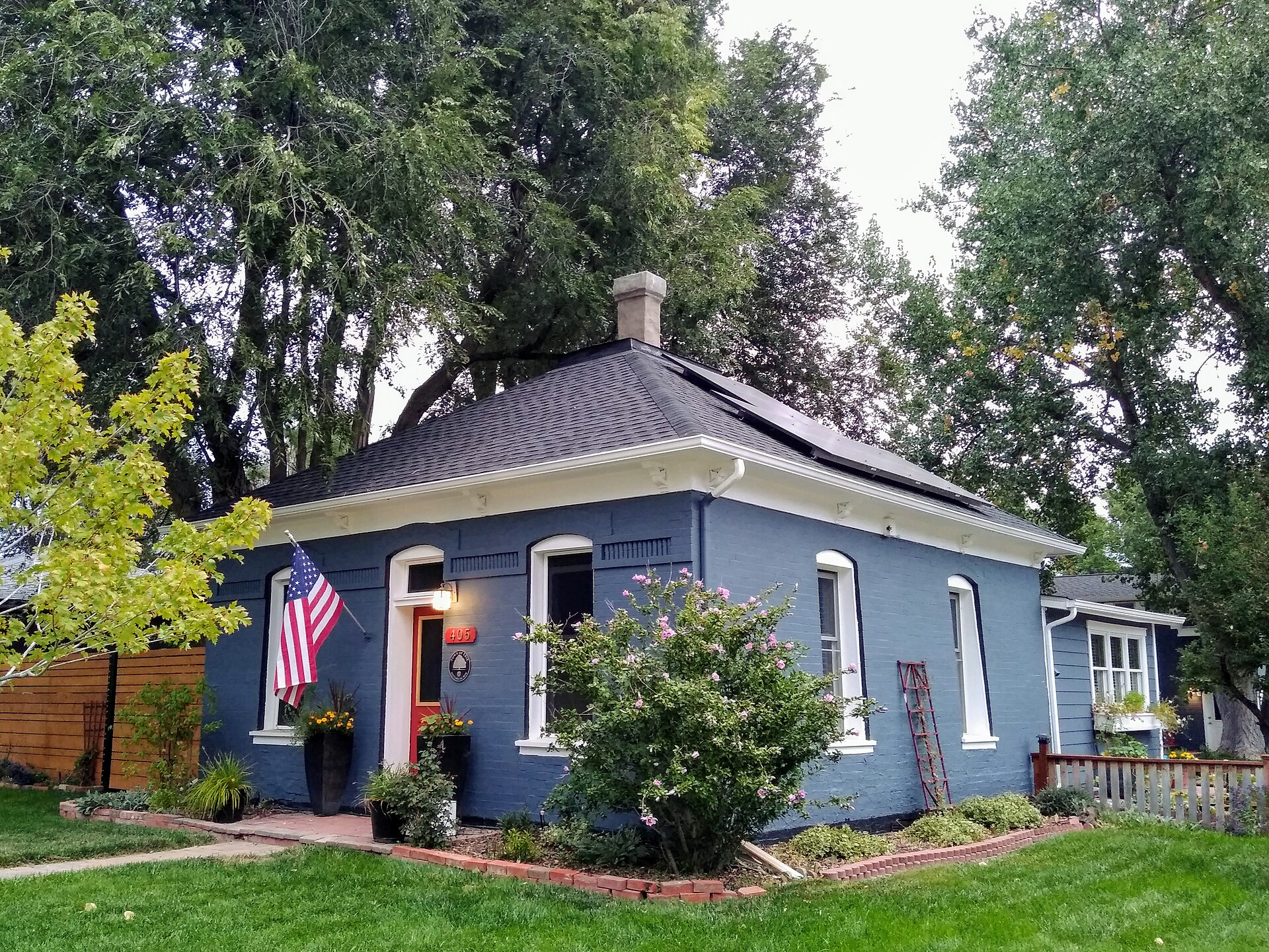 Historic blue house in Erie Colorado