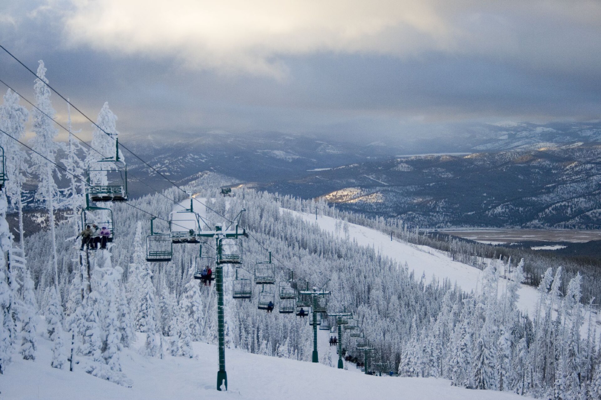 Chairlifts at Blacktail Mountain Ski Area above Lakeside, Montana