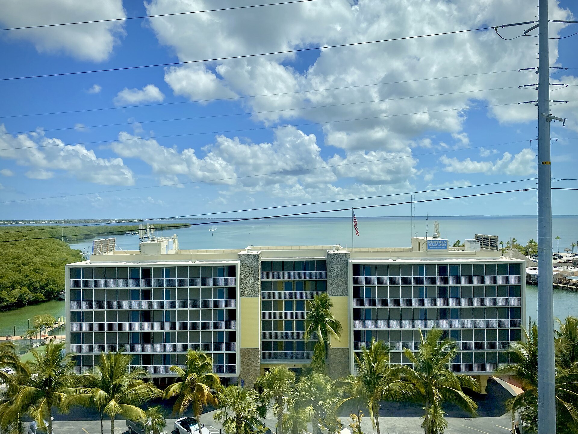 A waterfront resort building on Blackwater Sound in Key Largo Florida.
