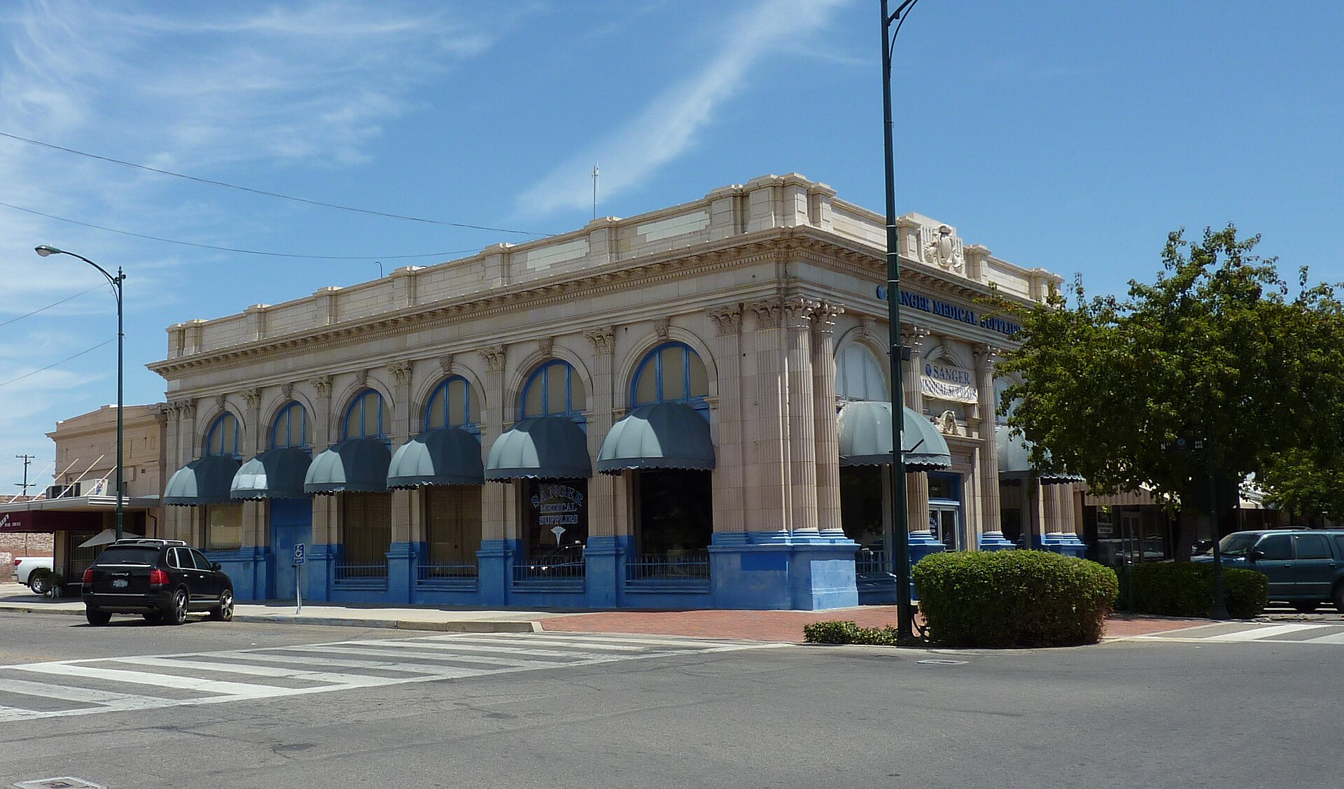 A historic bank building in Sanger, California, the service town for Centerville.