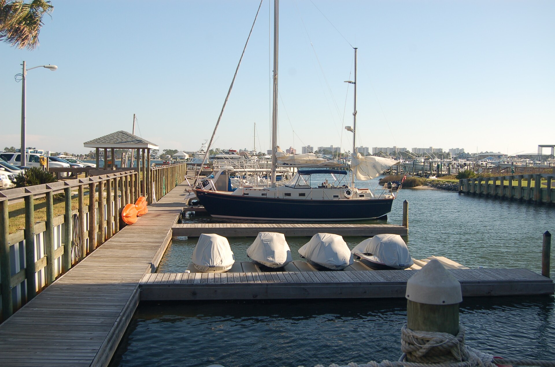 Marina with docked boats in Orange Beach Alabama