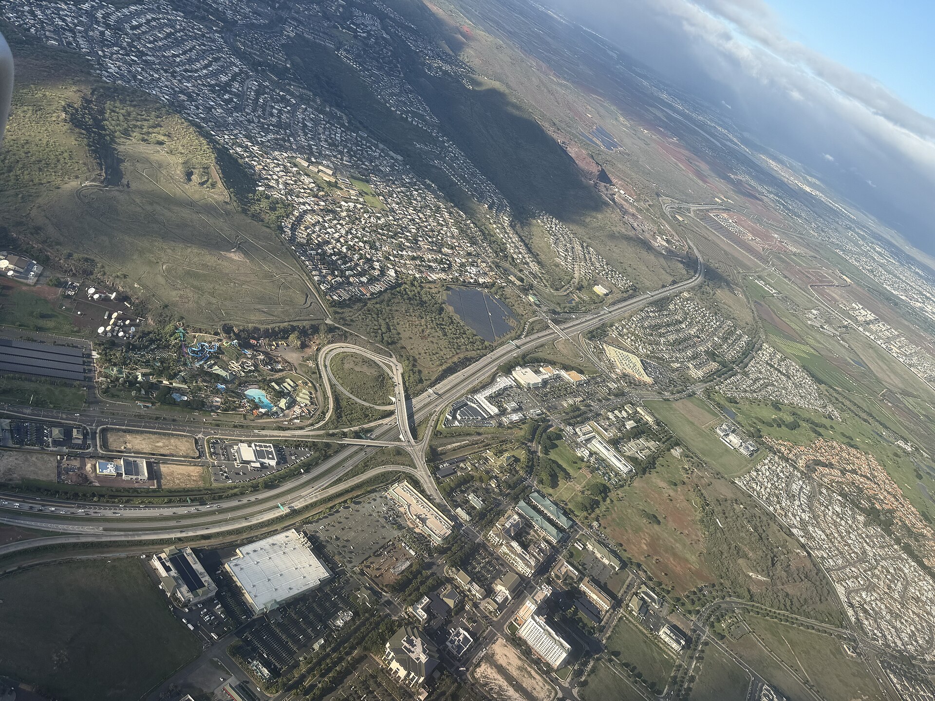 Aerial view of Kapolei, Oahu, with the H-1 freeway interchange
