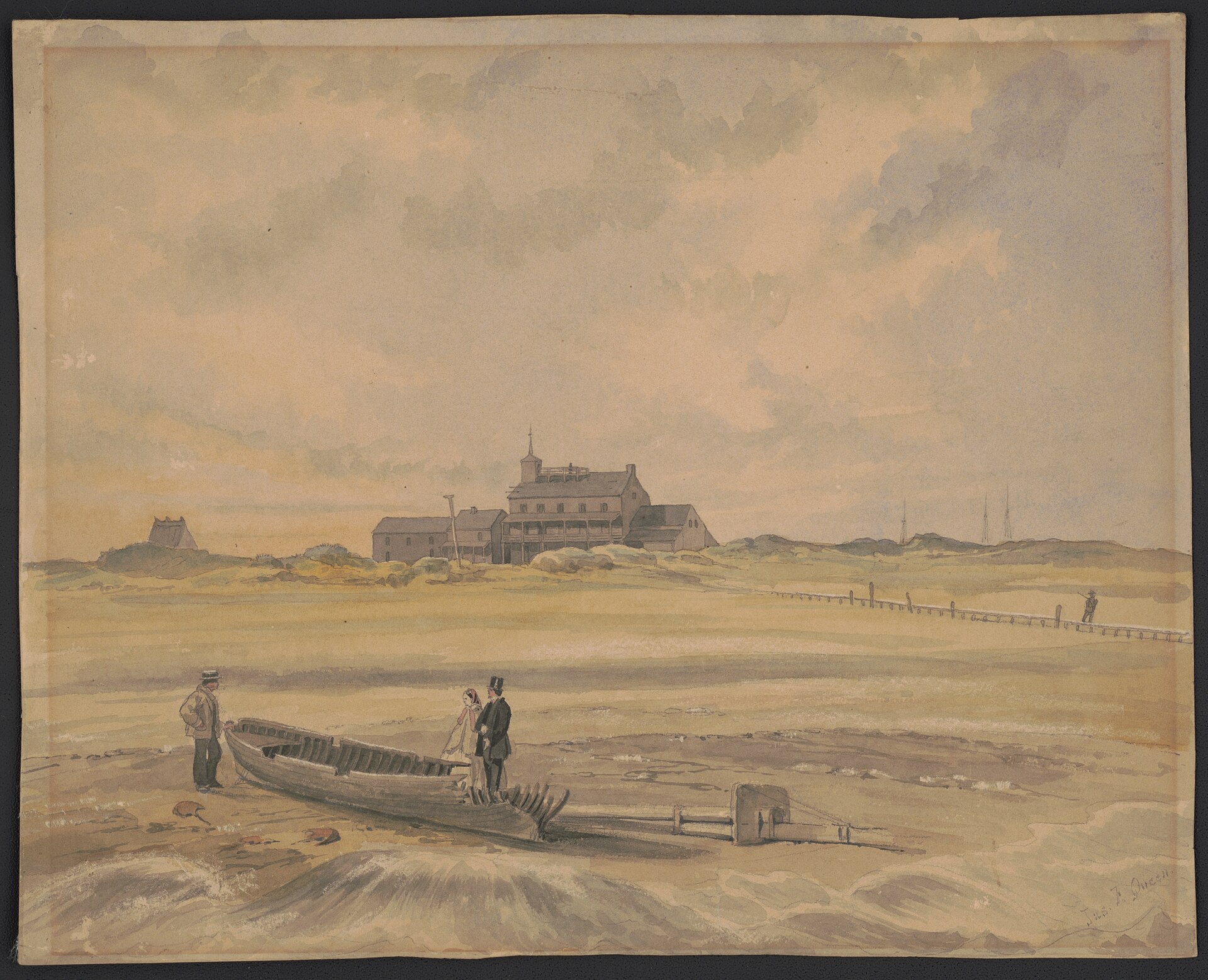 An 1855 watercolor of the Holtzken Hotel on Brigantine Beach