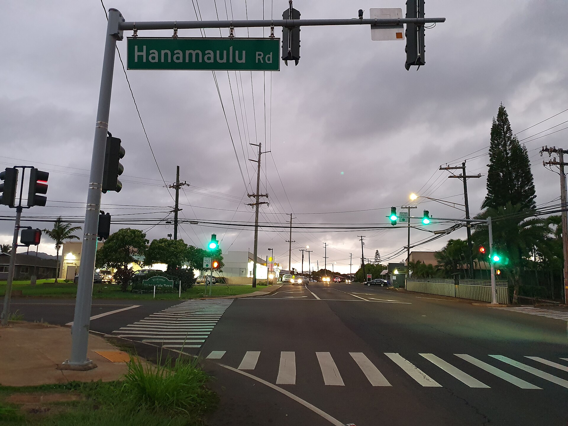 The intersection of Hanamaulu Road and Kuhio Highway in Hanamaulu, Kauai, Hawaii