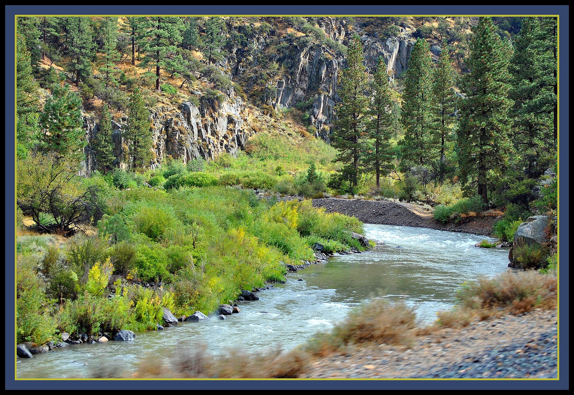 The Truckee River flowing through a canyon near Floriston California.