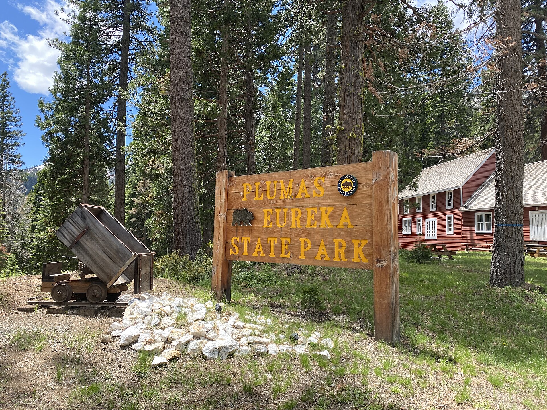 The wooden entrance sign for Plumas-Eureka State Park in California.