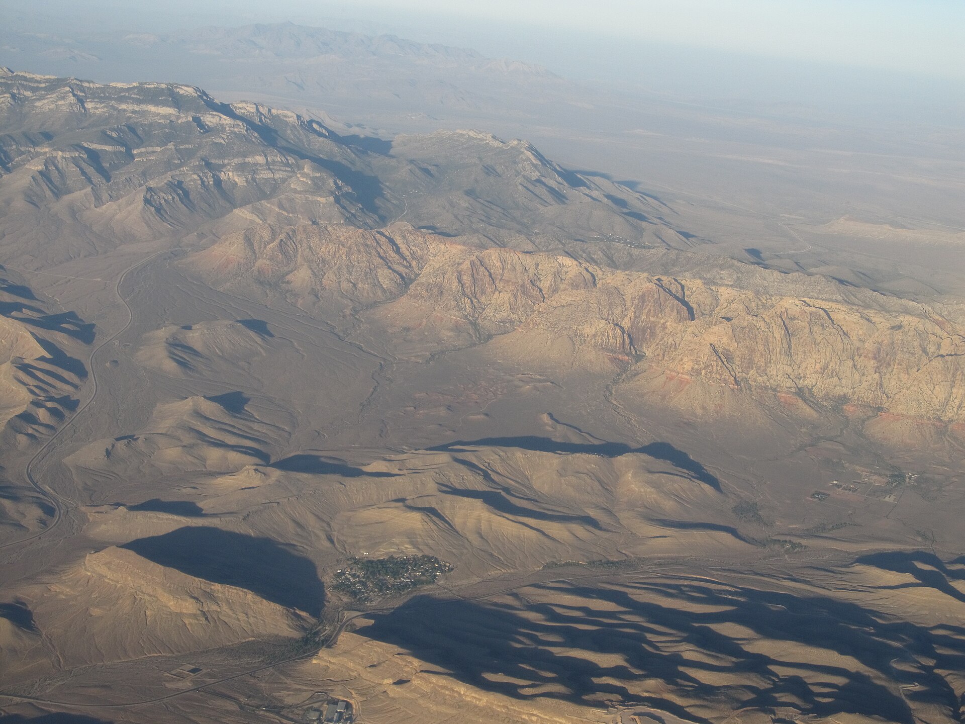 Aerial view of the Keystone Thrust fault line in Red Rock Canyon