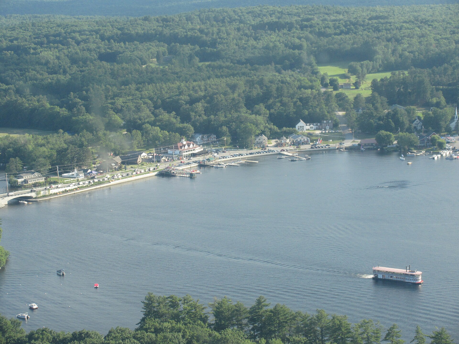 An aerial view of Naples, Maine, on Long Lake.