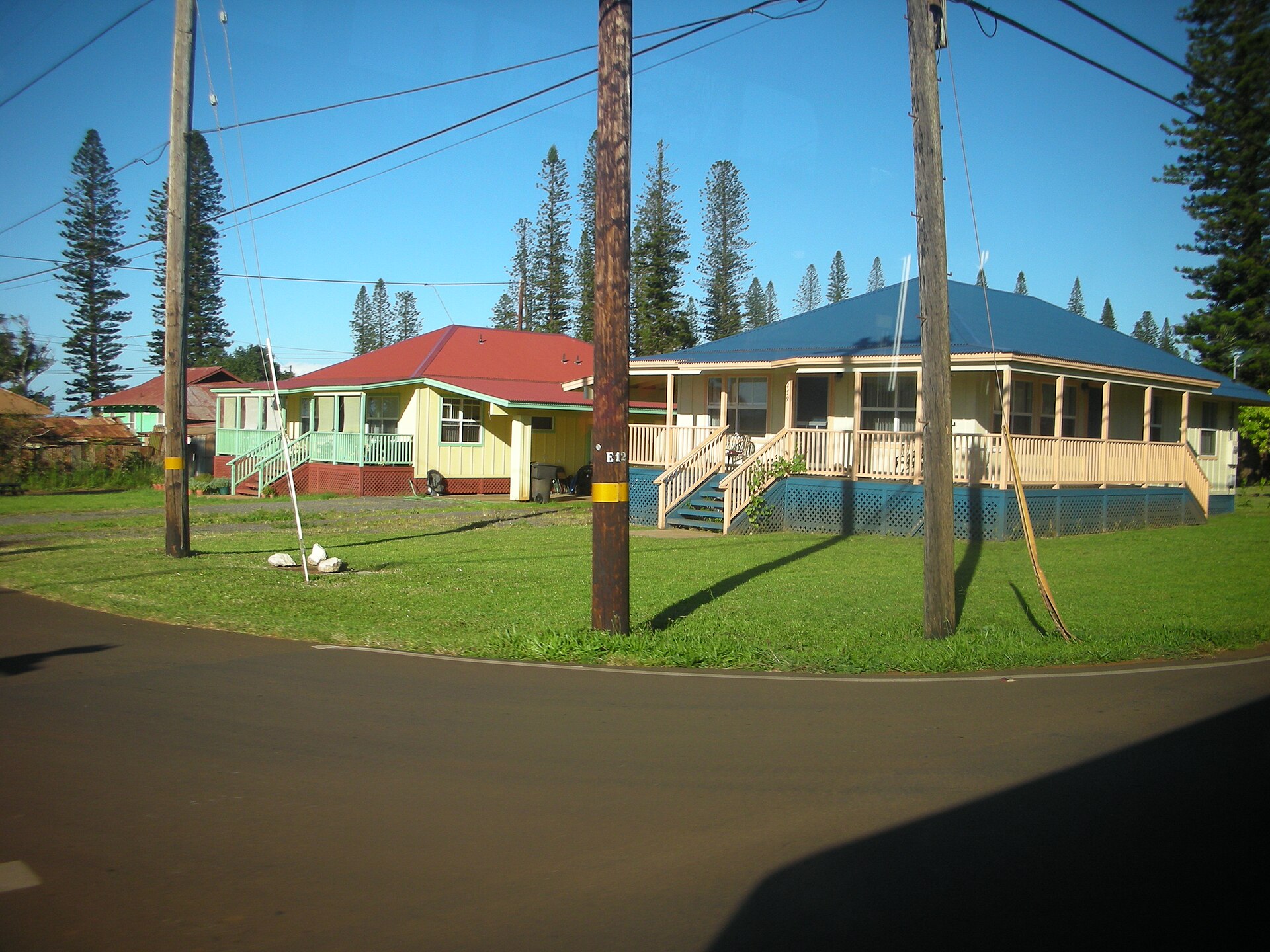 Colorful plantation-style houses in Lānaʻi City, Hawaii.