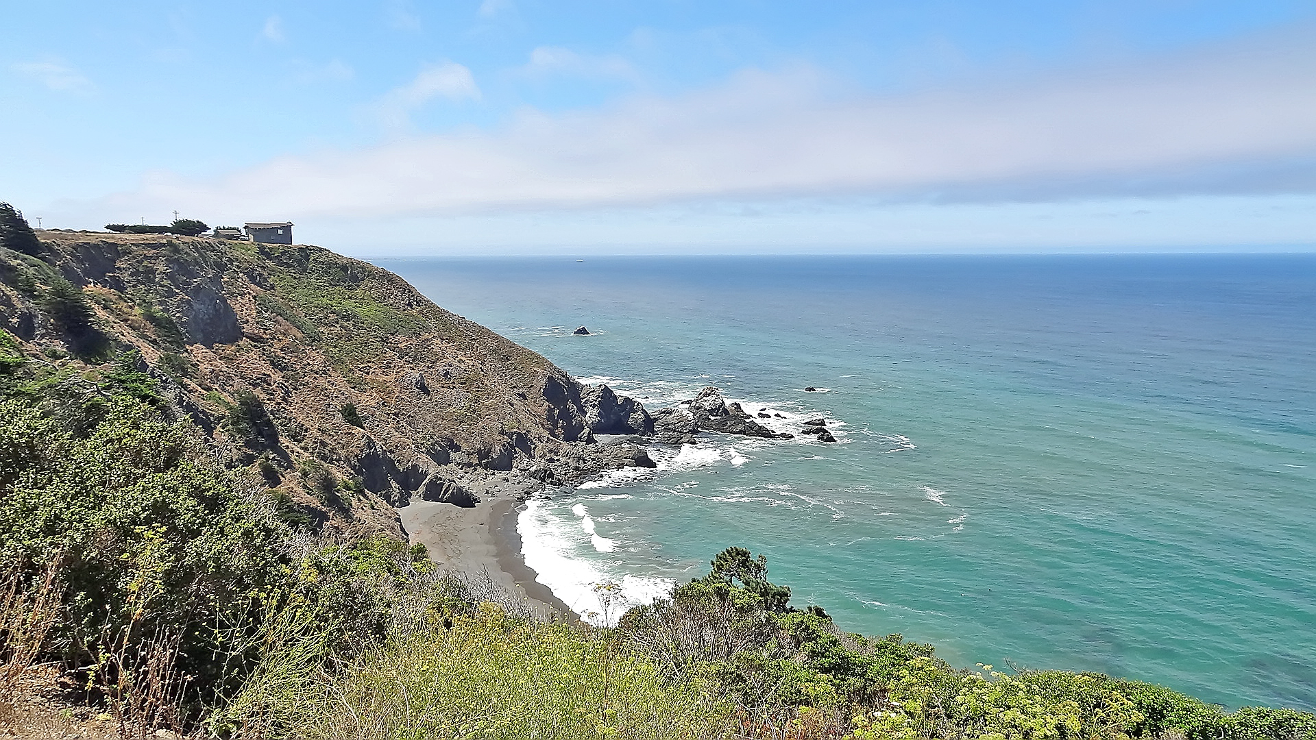 Rocky headlands and blue ocean along the Mendocino coast near Albion, California.