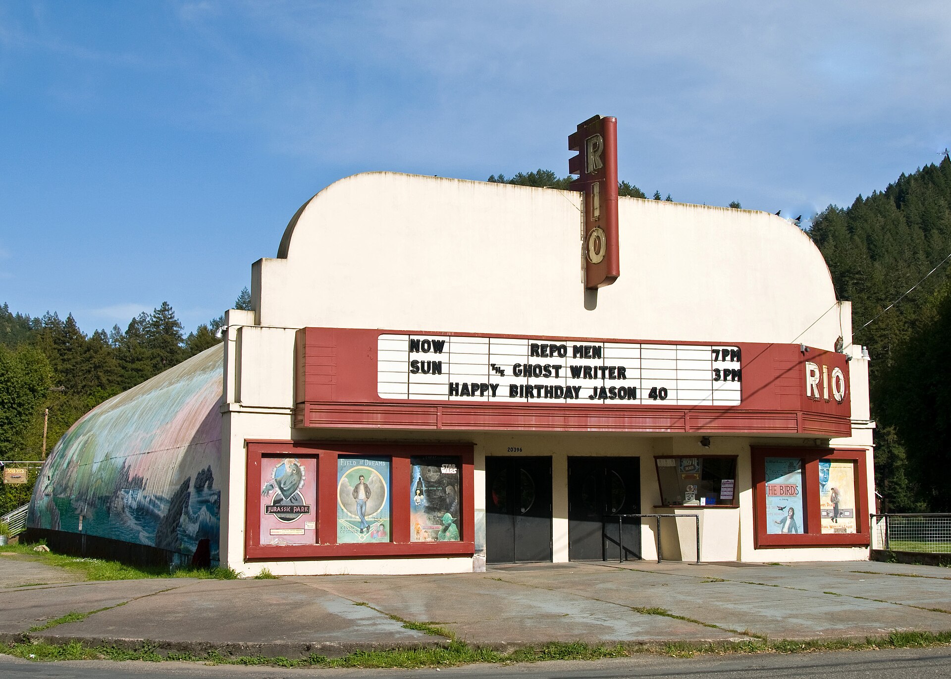 The Rio Theatre, a quonset-hut cinema landmark in Monte Rio, California