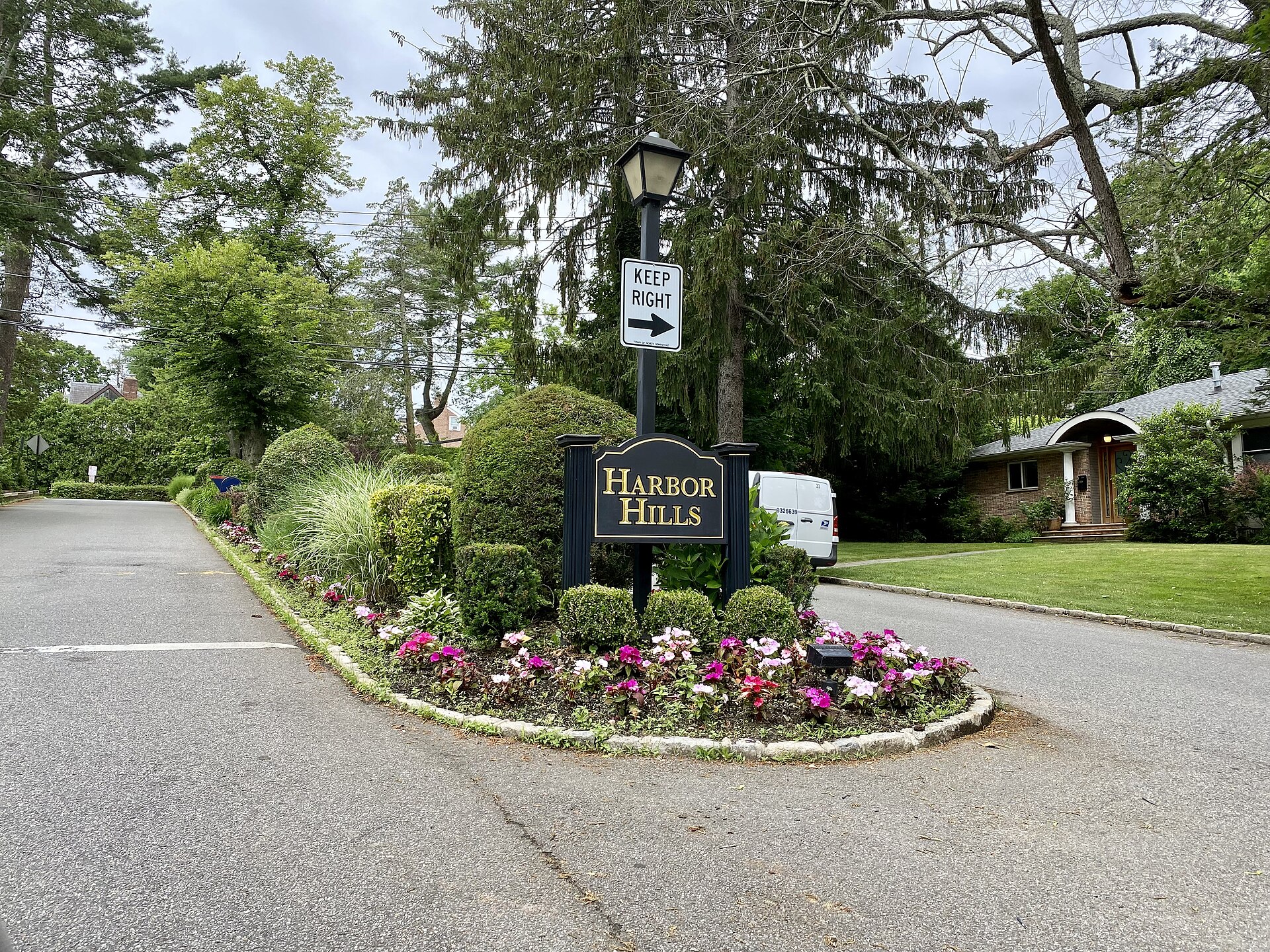 Stone gateway entrance sign for Harbor Hills