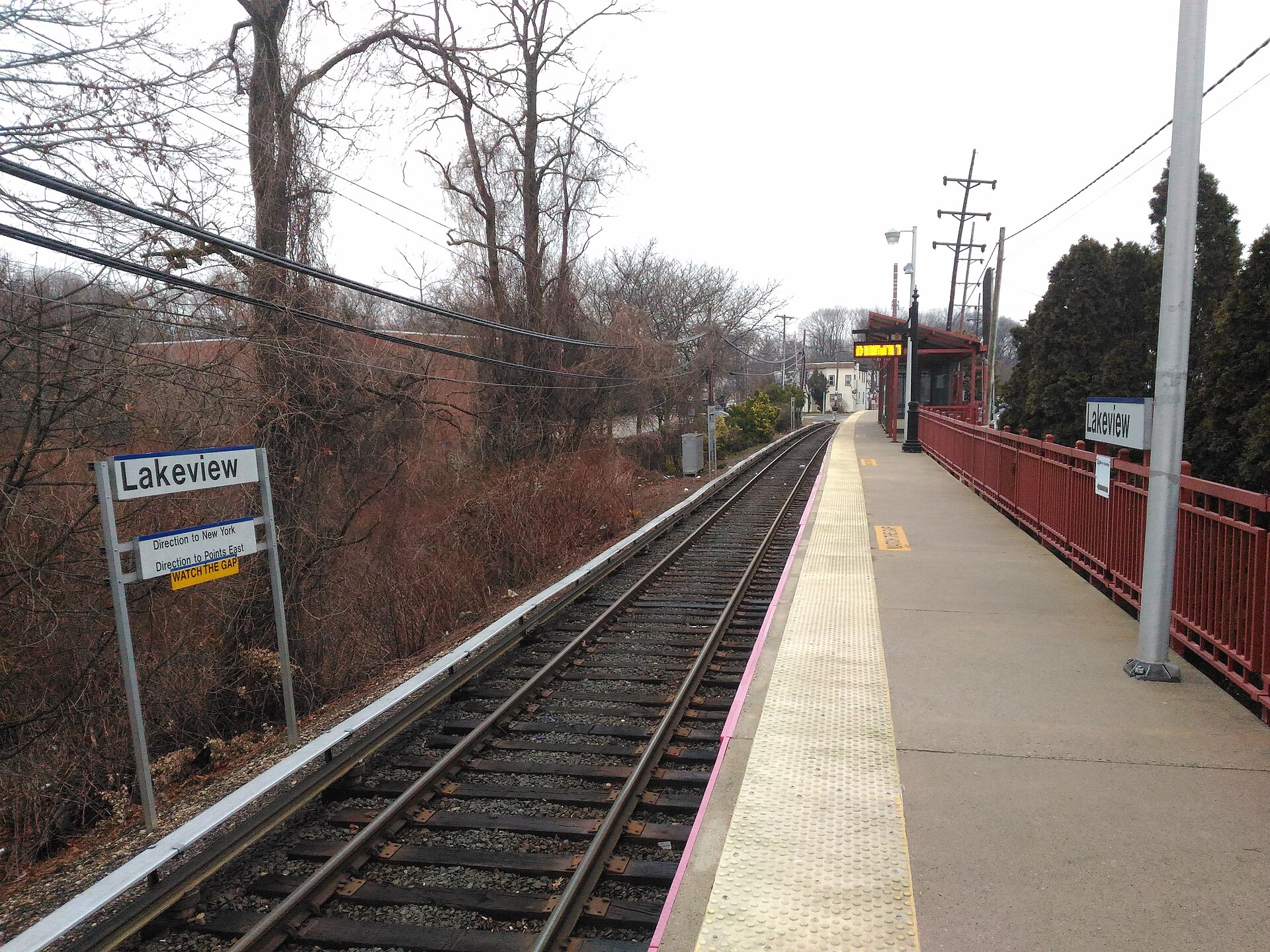 The Long Island Rail Road Lakeview station platform in Lakeview, New York