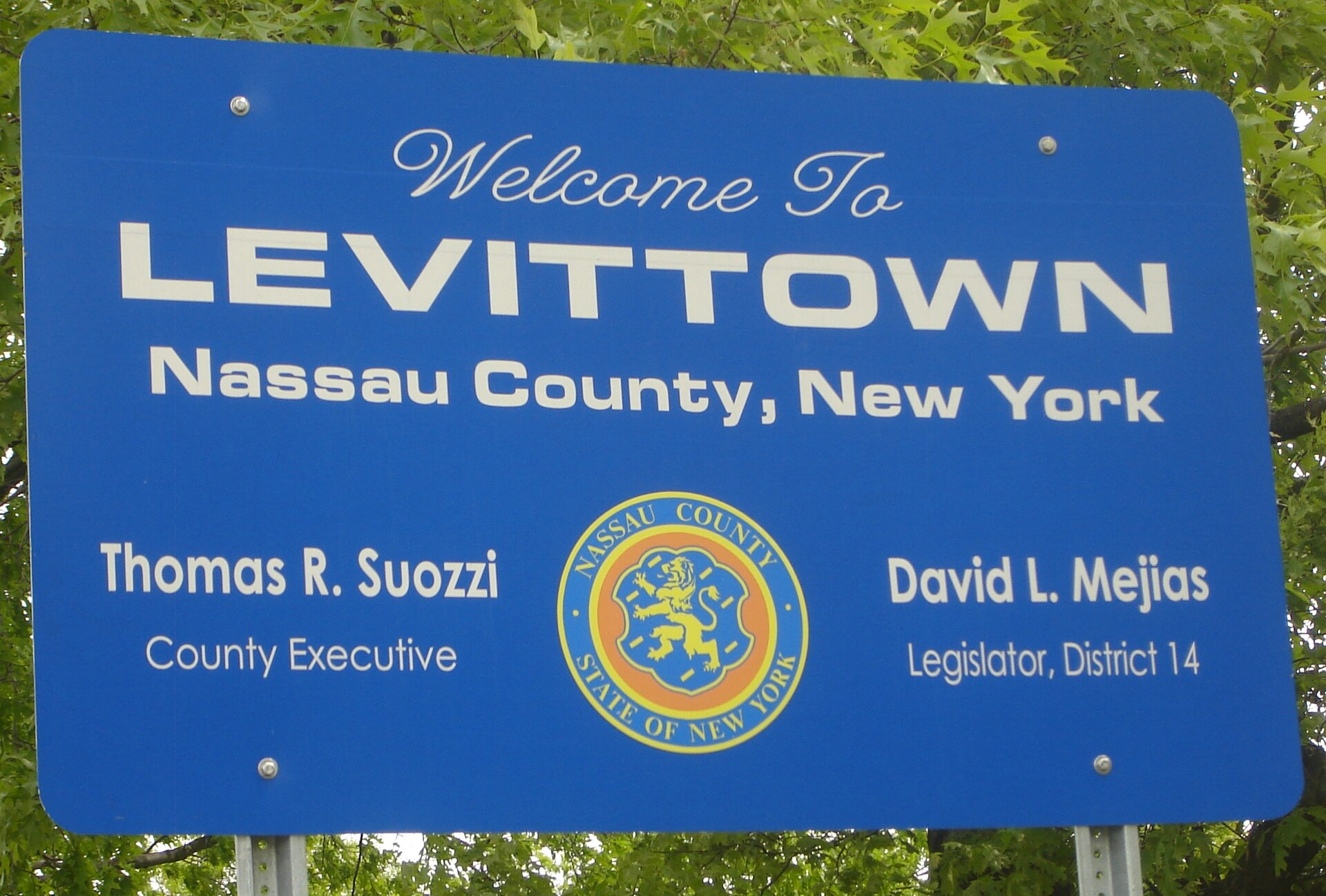 The "Welcome to Levittown" sign in Levittown, New York