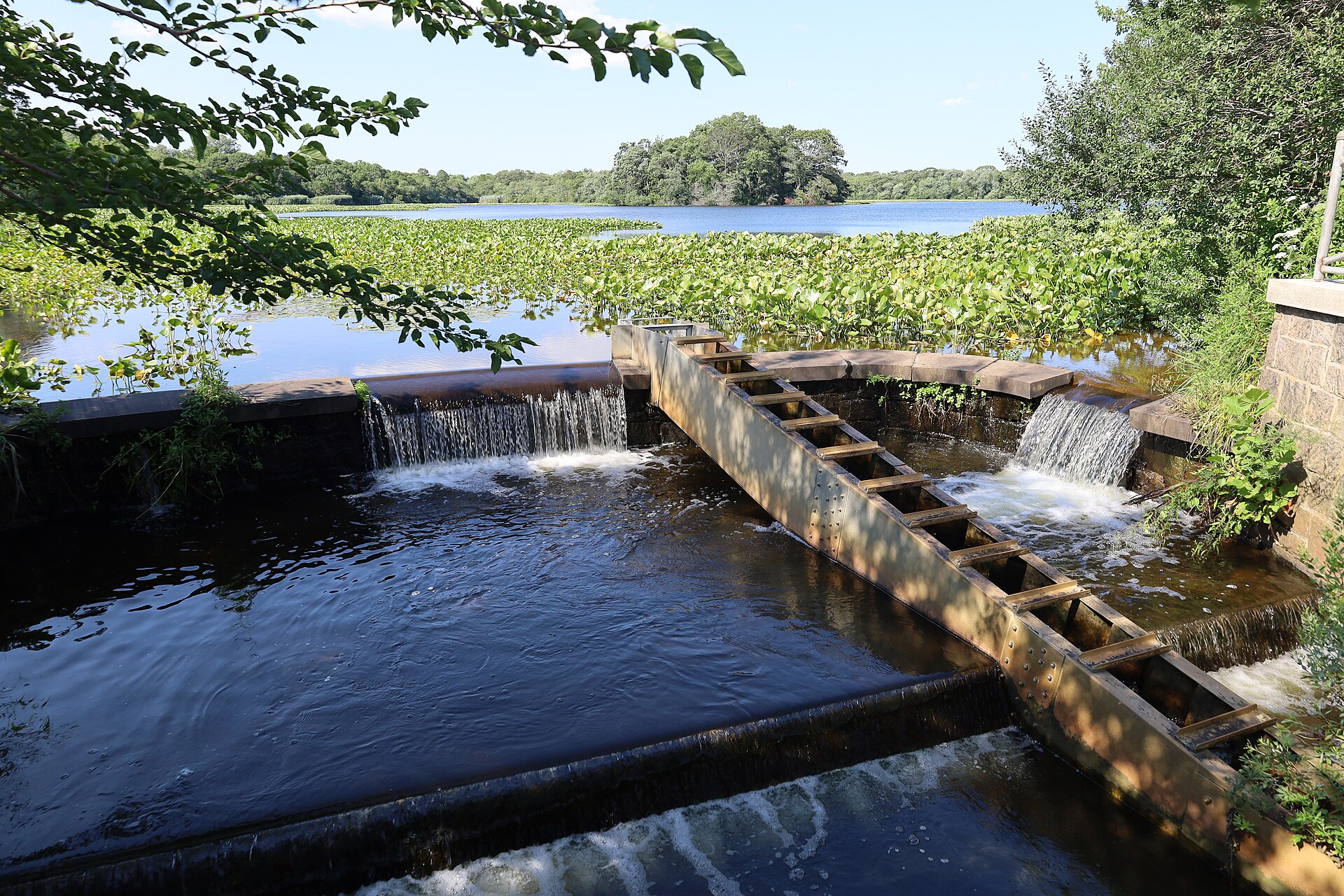 The spillway at Massapequa Lake in Massapequa, New York