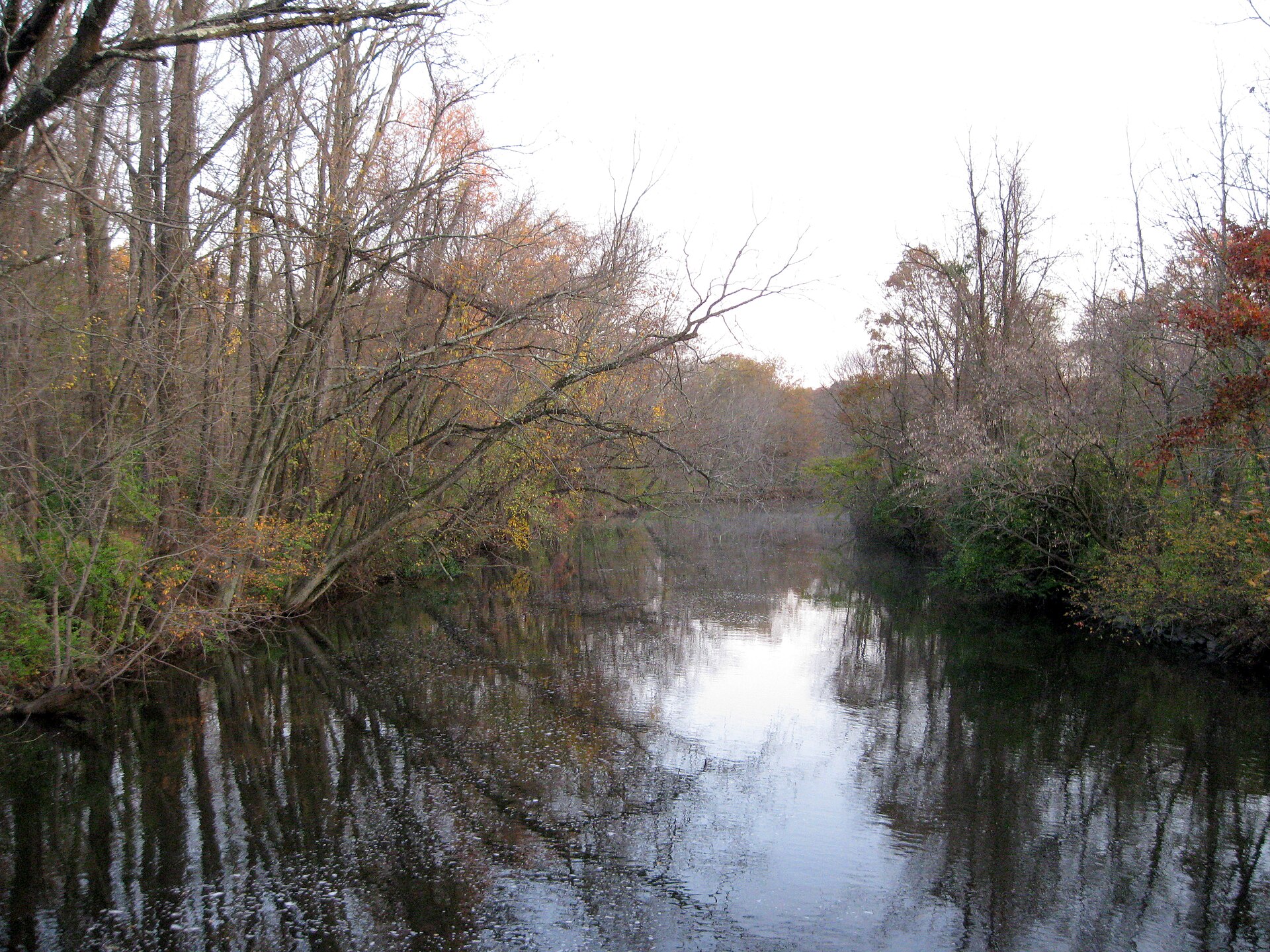 The Delaware and Raritan Canal winding through trees at Griggstown, New Jersey