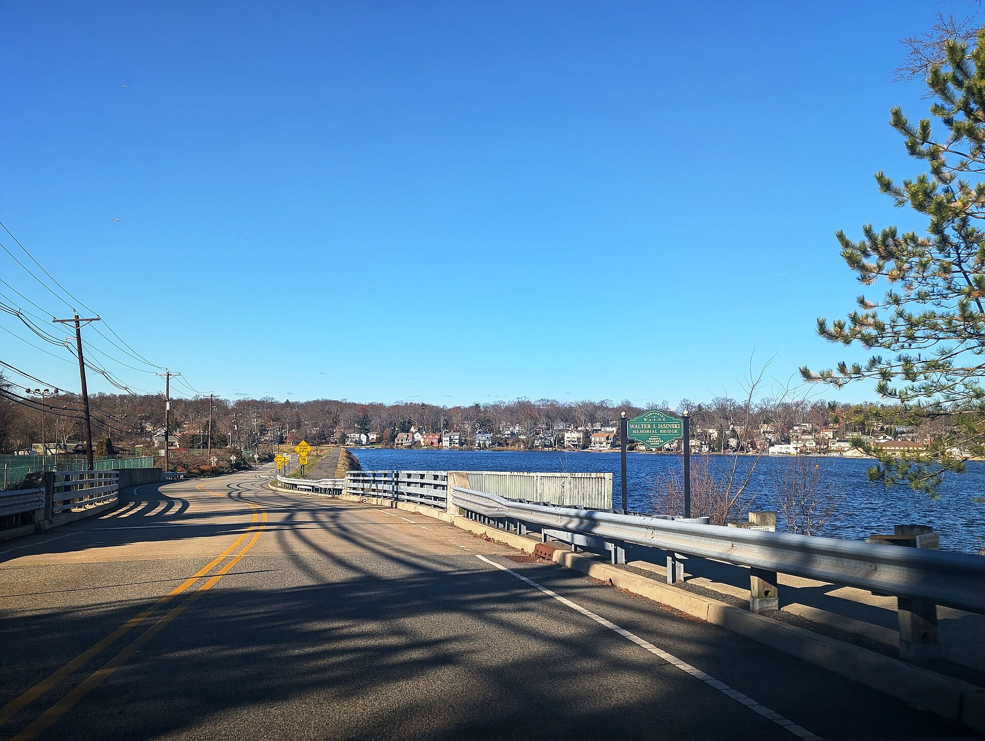 A view of Packanack Lake in New Jersey from the road.
