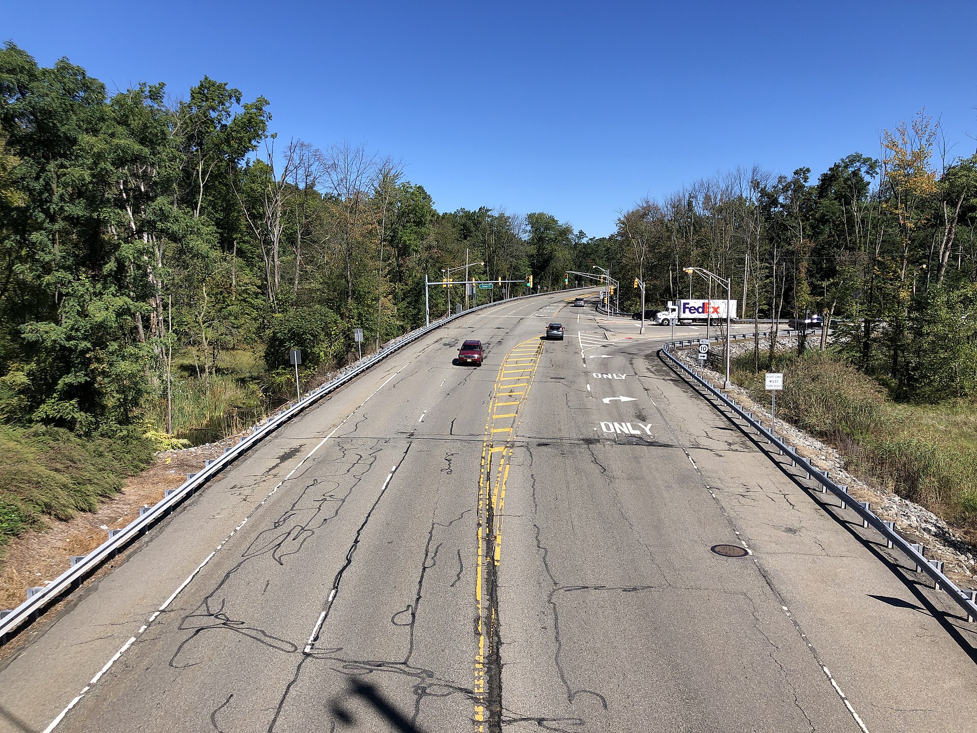 Route 53 (Tabor Road) viewed from the Interstate 287 overpass in Parsippany-Troy Hills, New Jersey.