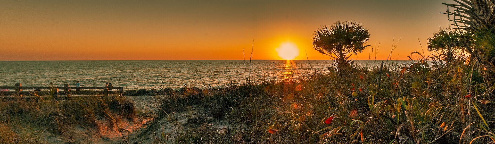 Sunset over the Gulf at Caspersen Beach on Manasota Key, Florida