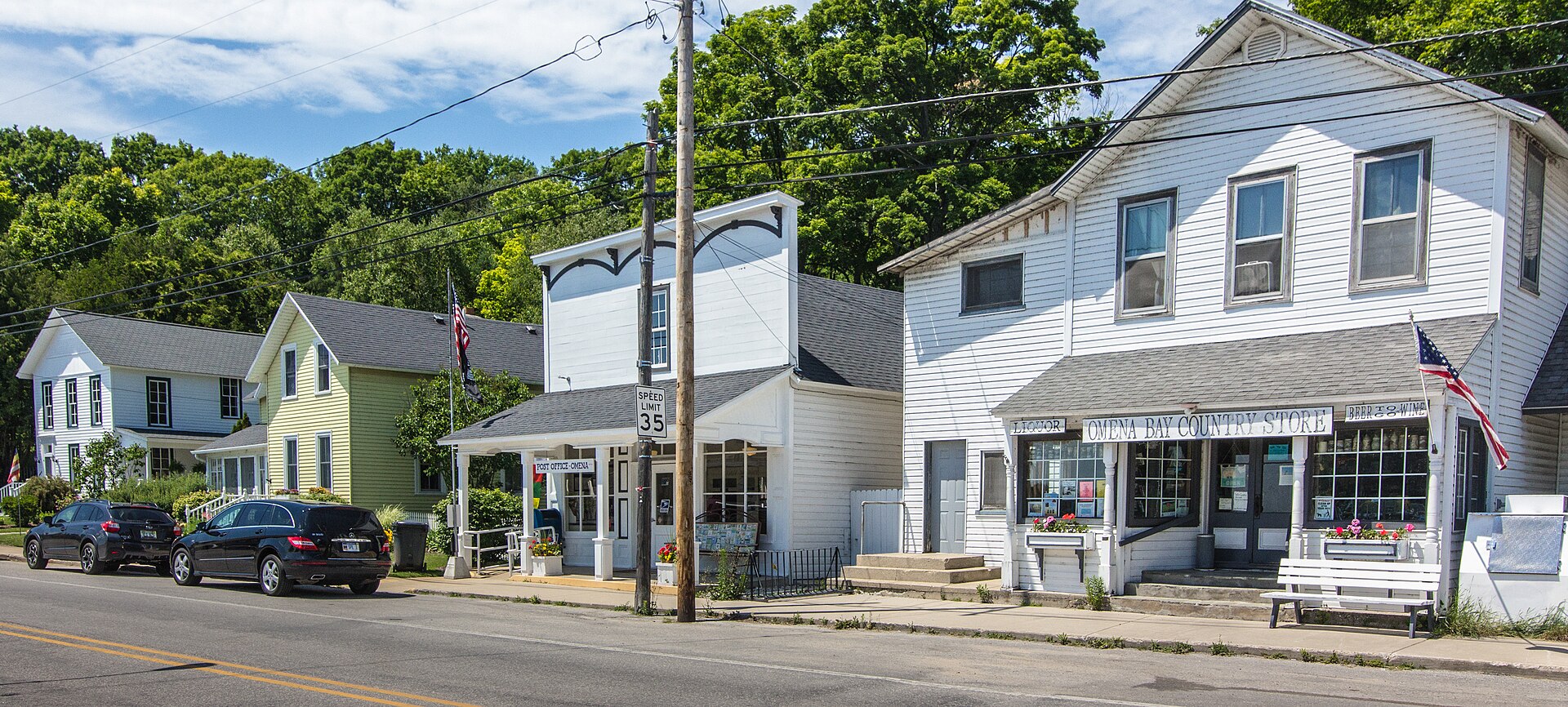 The Omena Bay Country Store and post office buildings on M-22 in Omena, Michigan
