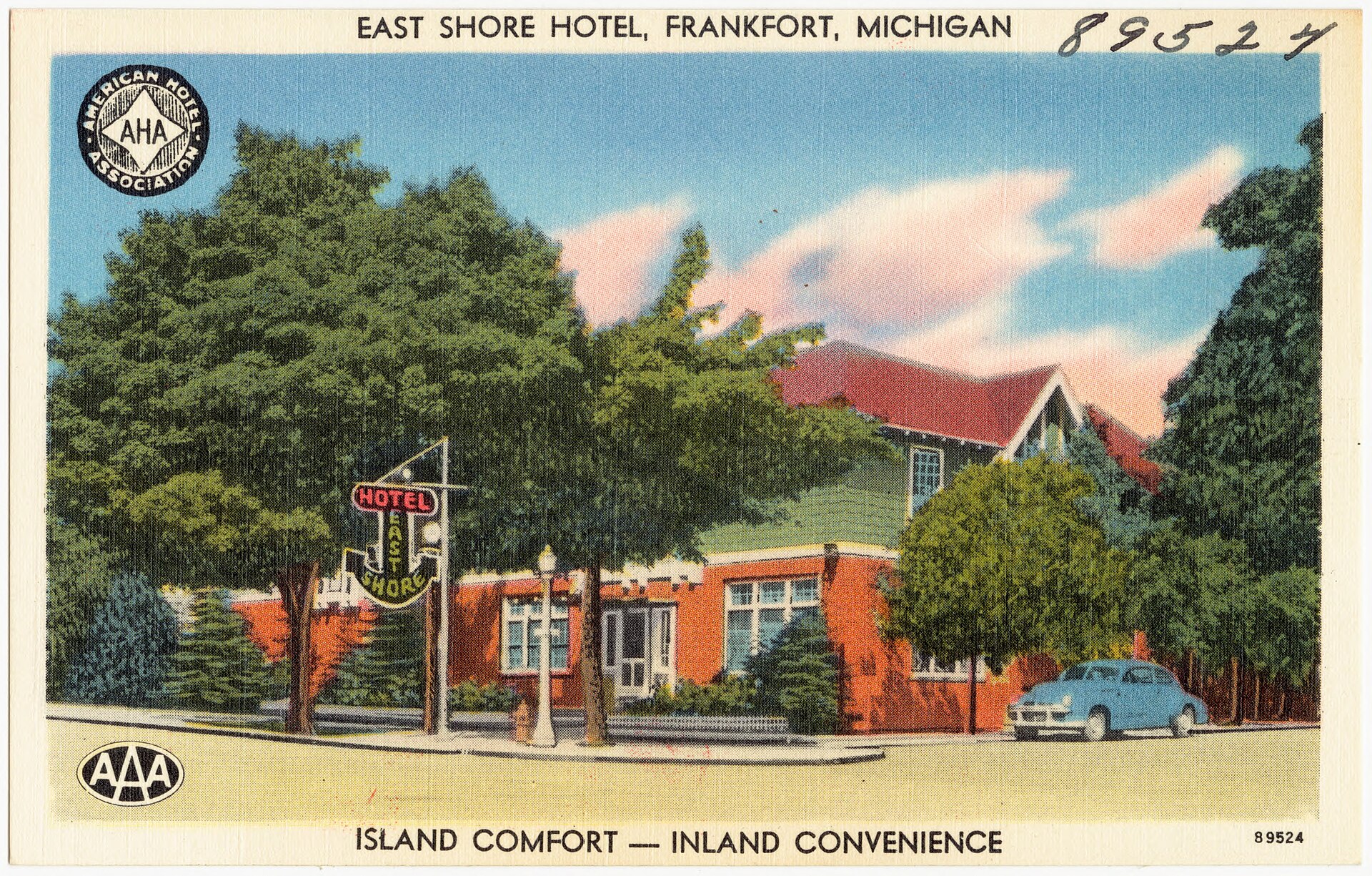 A vintage Tichnor Brothers postcard showing the East Shore Hotel in Frankfort, Michigan.