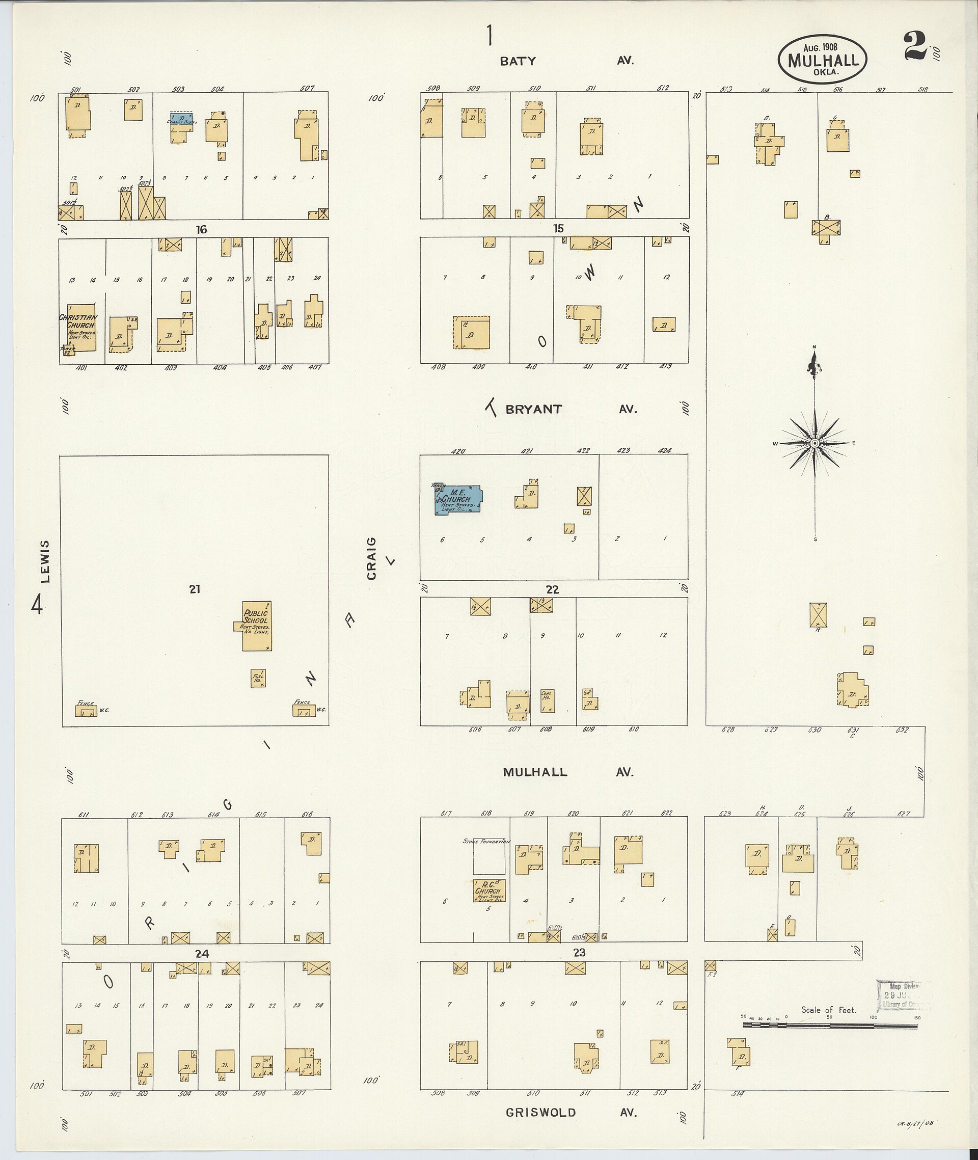Sanborn Fire Insurance Map from Mulhall, Logan County, Oklahoma, 1908, Plate 0002