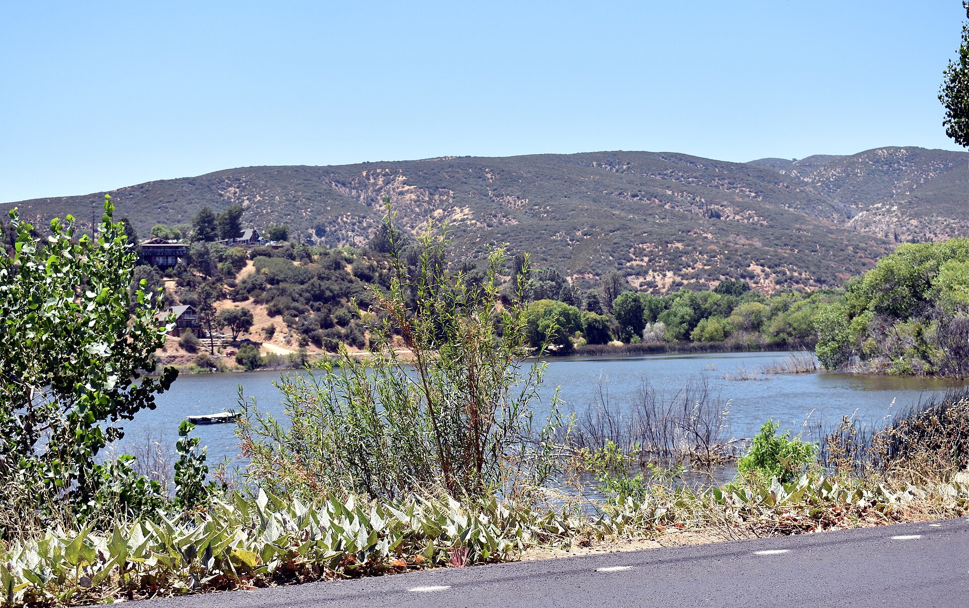 Lake Hughes, California, beneath chaparral-covered hills