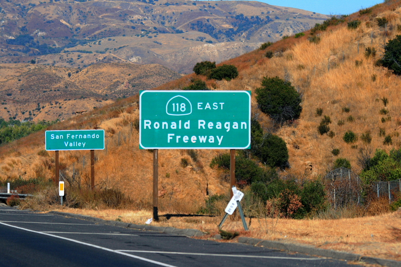 Highway signs for Route 118 East, the Ronald Reagan Freeway, at Santa Susana Pass