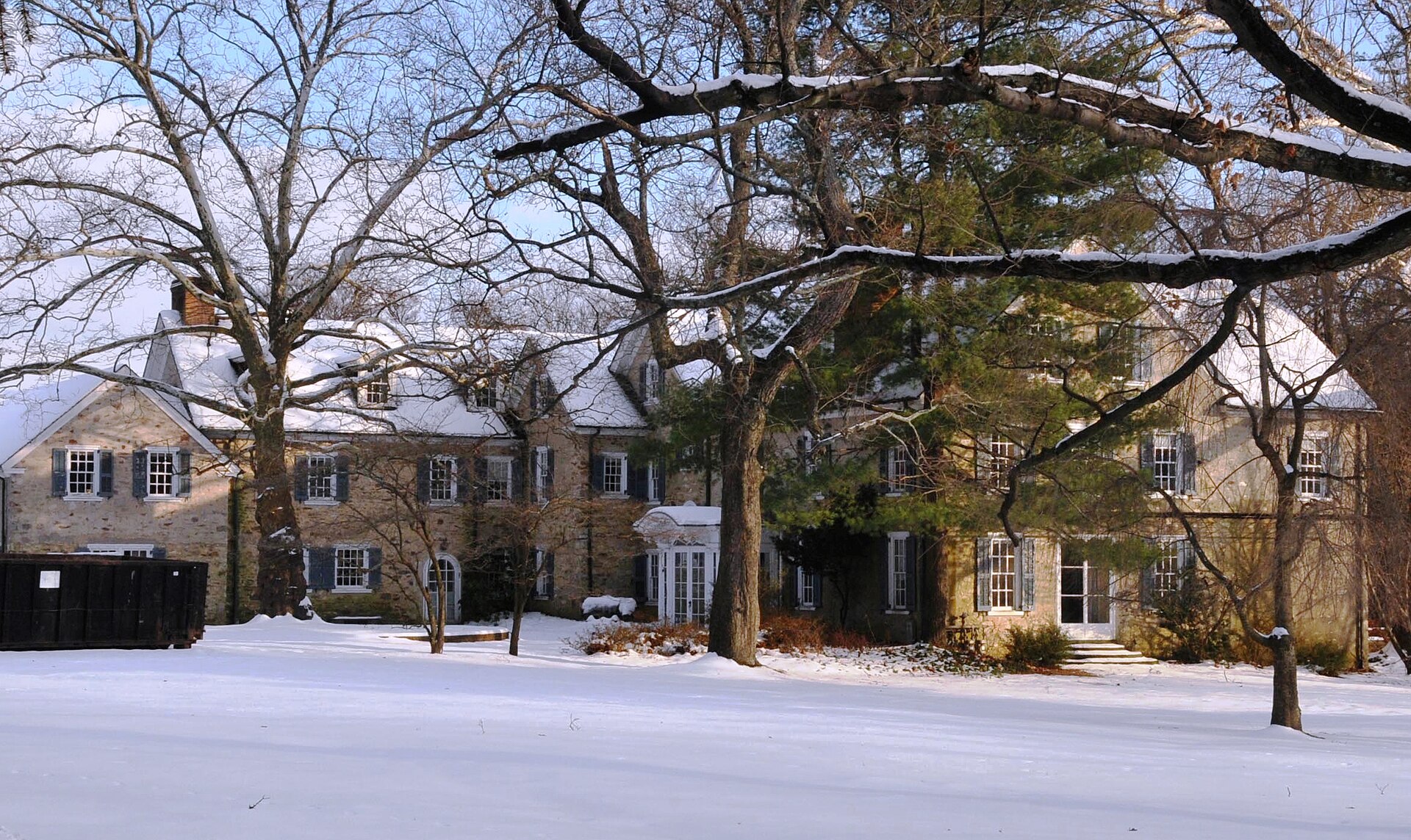 The historic Emlen House in snow at Fort Washington, Pennsylvania