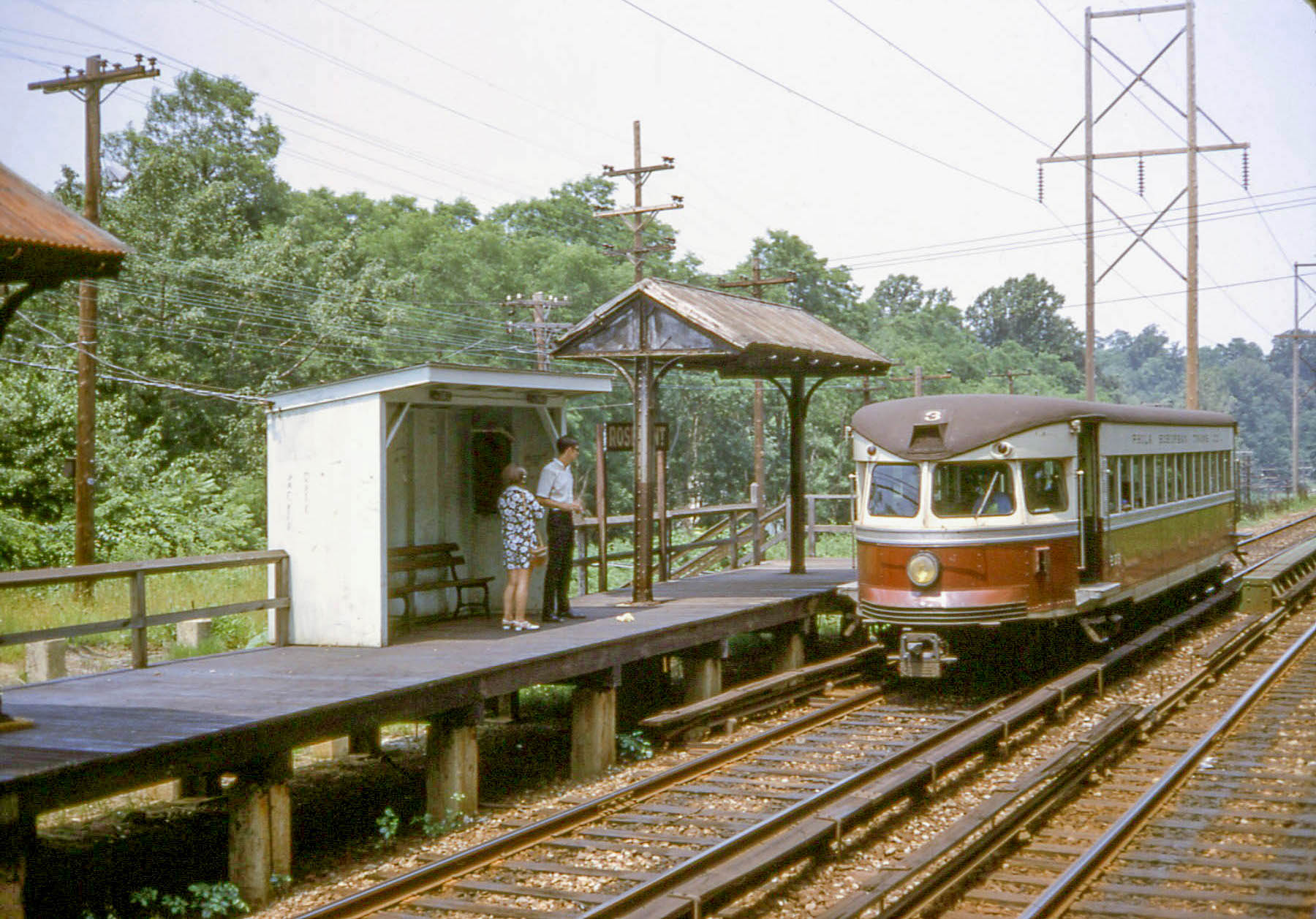 Vintage 1968 photograph of a train arriving at Rosemont station