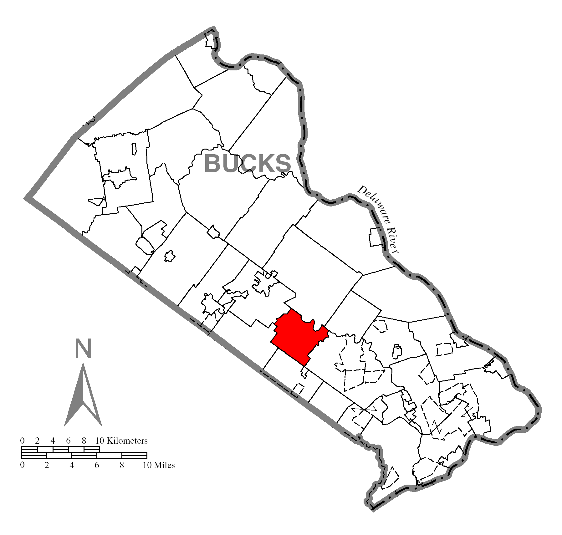 Map of Warwick Township, Bucks County, Pennsylvania Highlighted