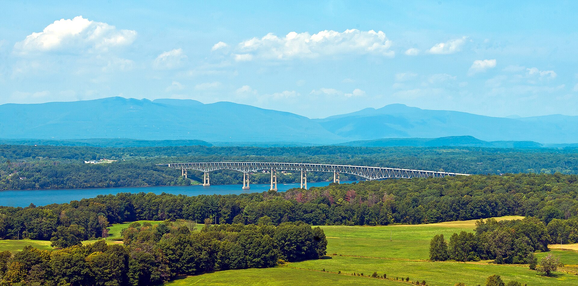 The Kingston-Rhinecliff Bridge spanning the Hudson River, with the Catskill Mountains beyond
