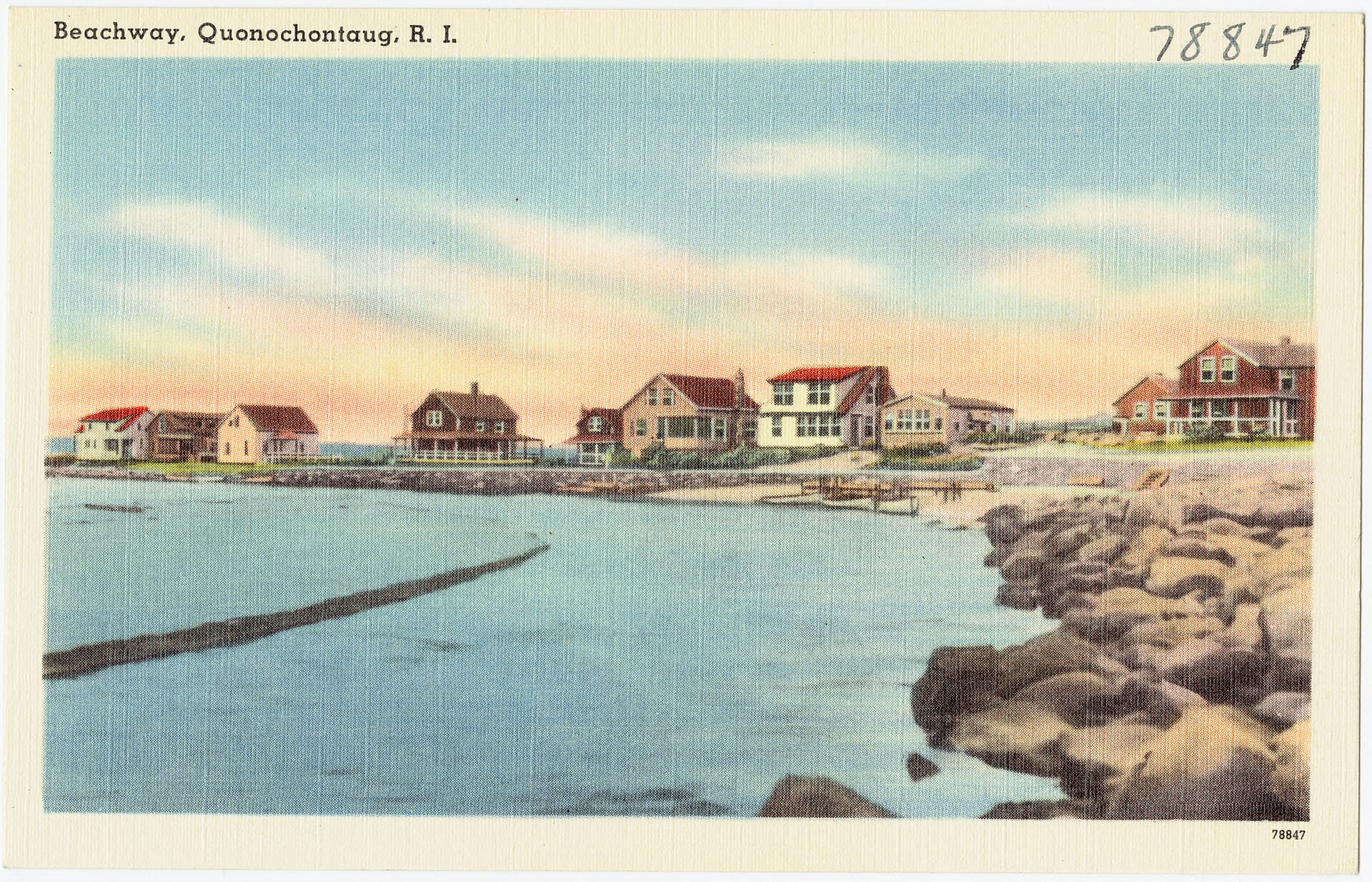 Vintage postcard of Beachway in Quonochontaug
