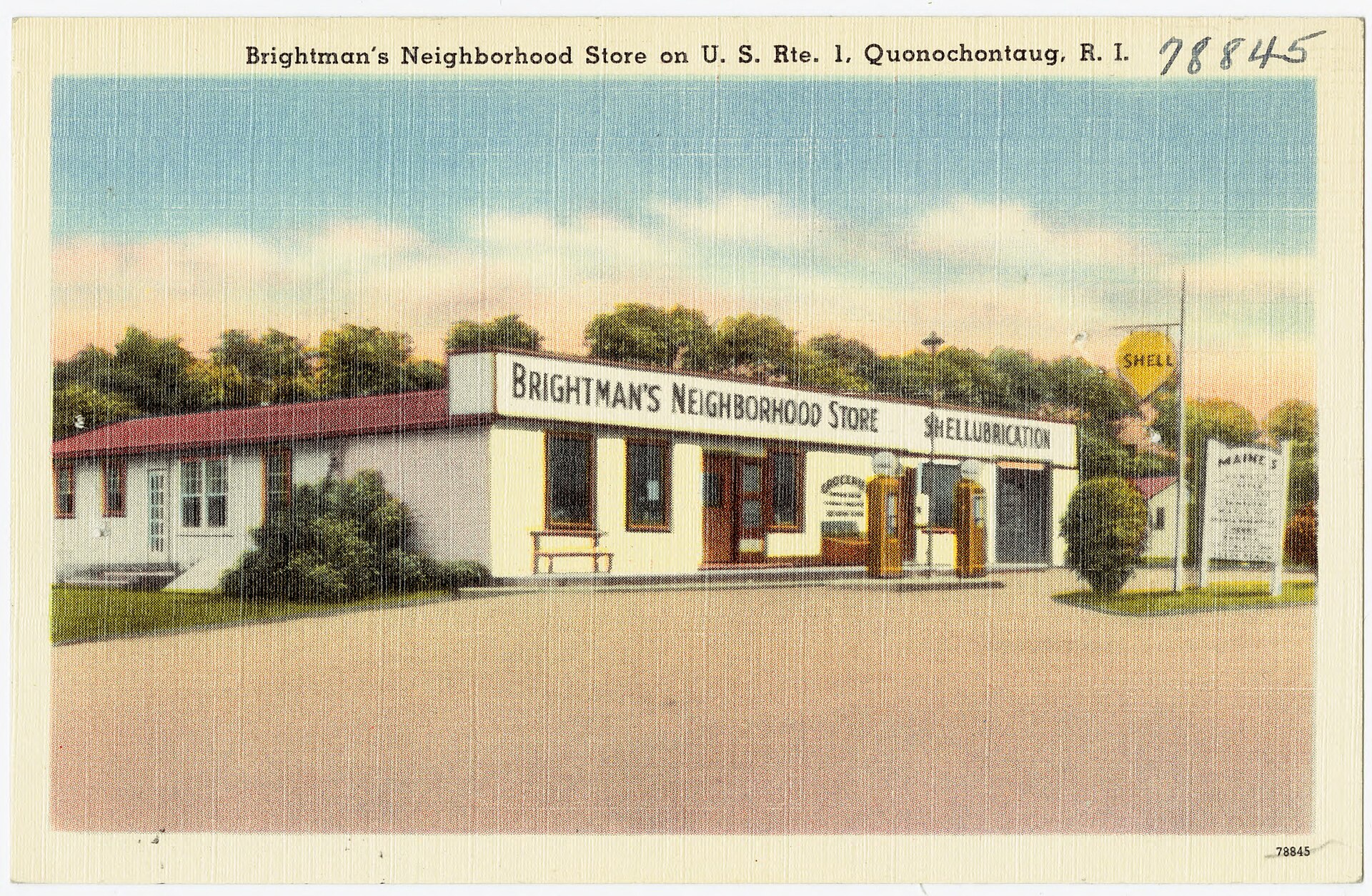 Vintage postcard of Brightman's Neighborhood Store in Quonochontaug