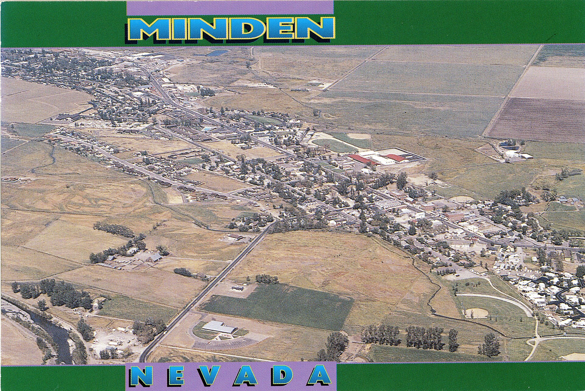 Aerial postcard view over Minden, Nevada
